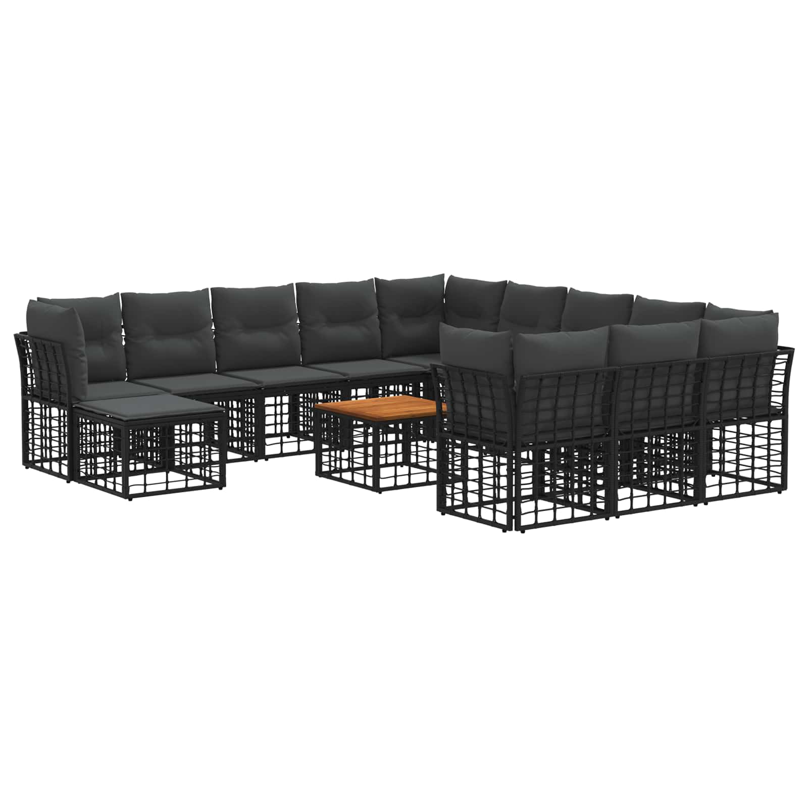Outdoor-Sofagarnitur 13 stk. Schwarz und Dunkelgrau Polyester