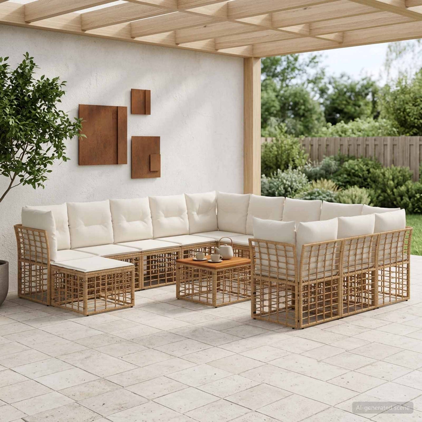 Outdoor-Sofagarnitur 13 pcs Natürlich und Cremweiß Polyester