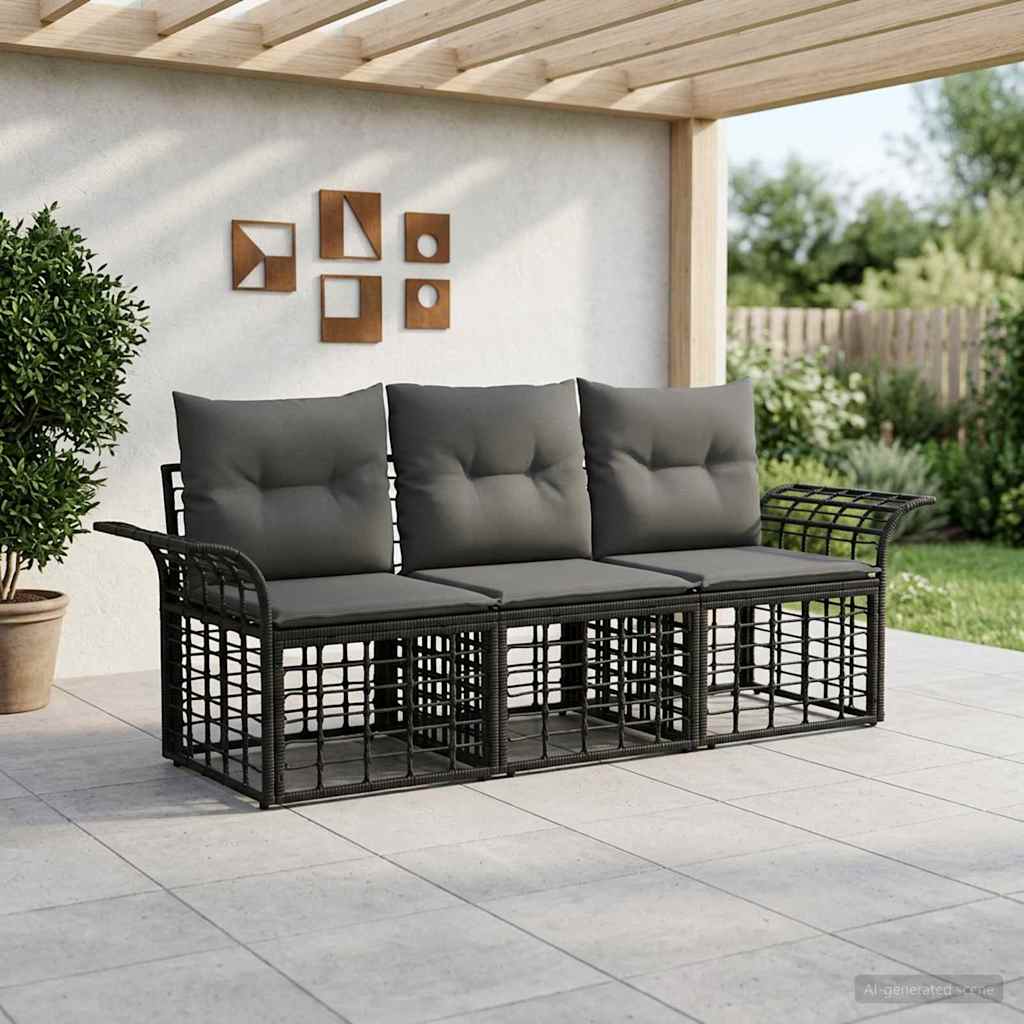 Outdoor-Sofagarnitur 3 stk. Schwarz und Dunkelgrau Polyester