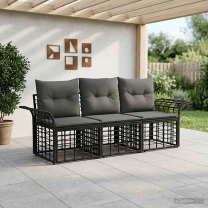 Outdoor-Sofagarnitur 3 stk. Schwarz und Dunkelgrau Polyester