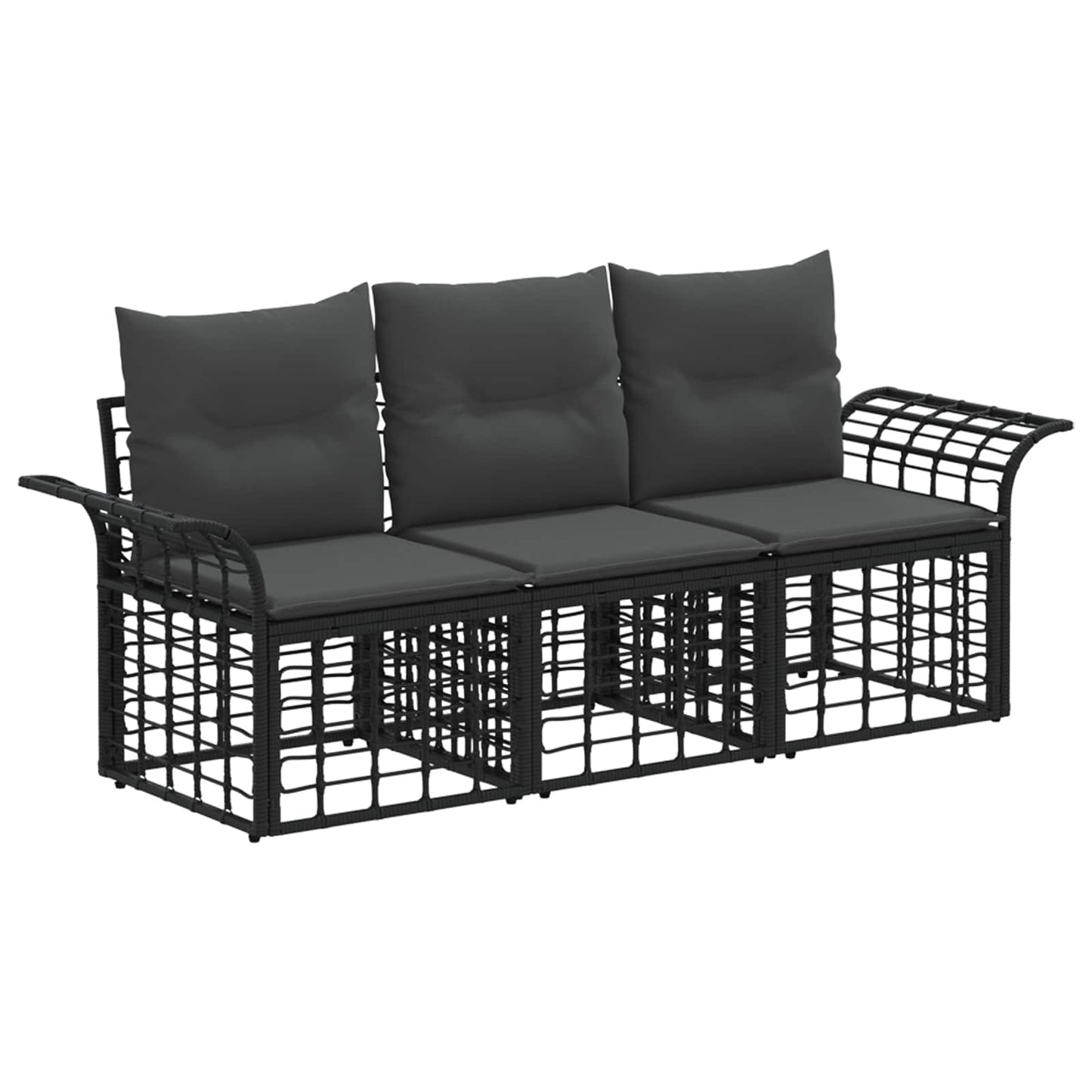 Outdoor-Sofagarnitur 3 stk. Schwarz und Dunkelgrau Polyester