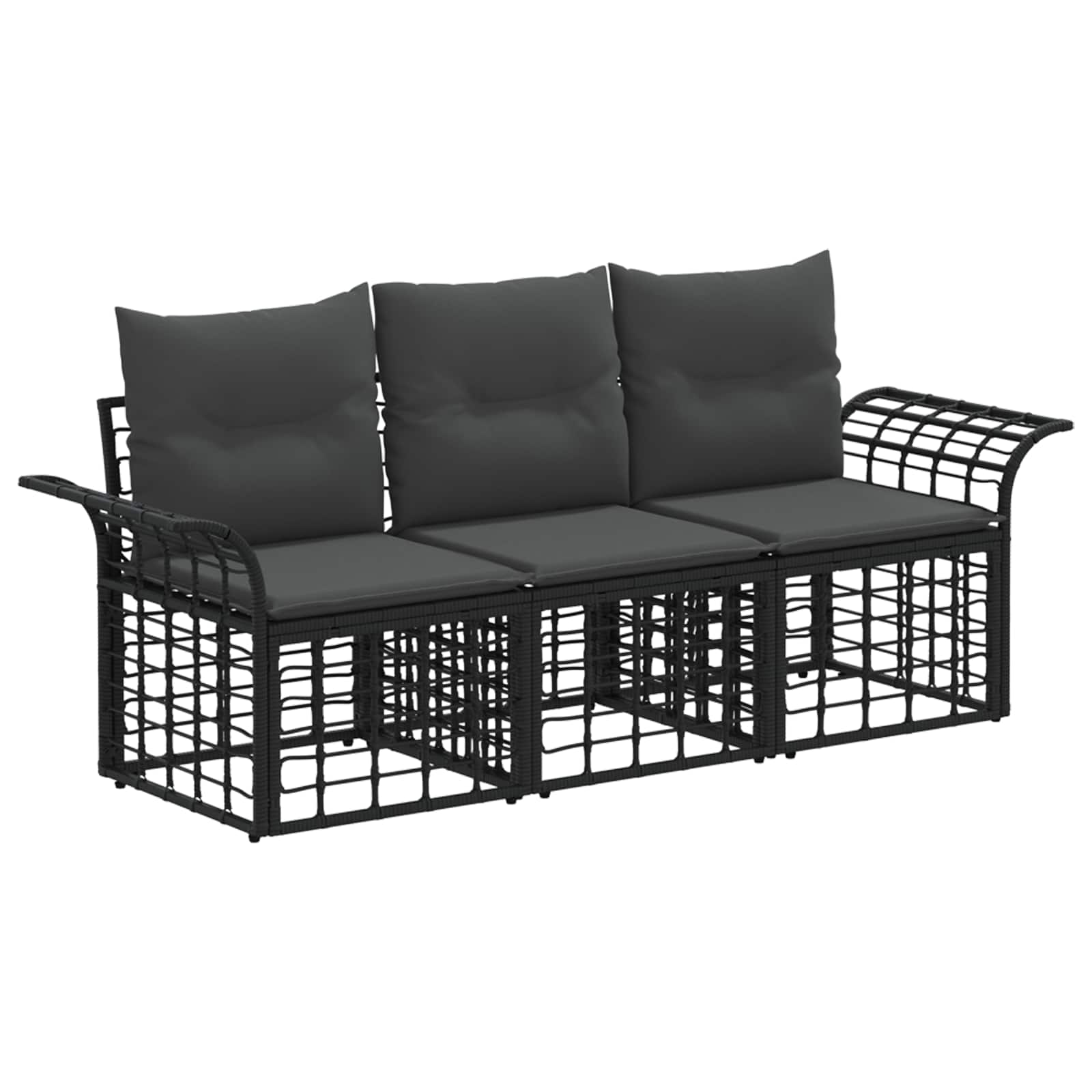 Outdoor-Sofagarnitur 3 stk. Schwarz und Dunkelgrau Polyester