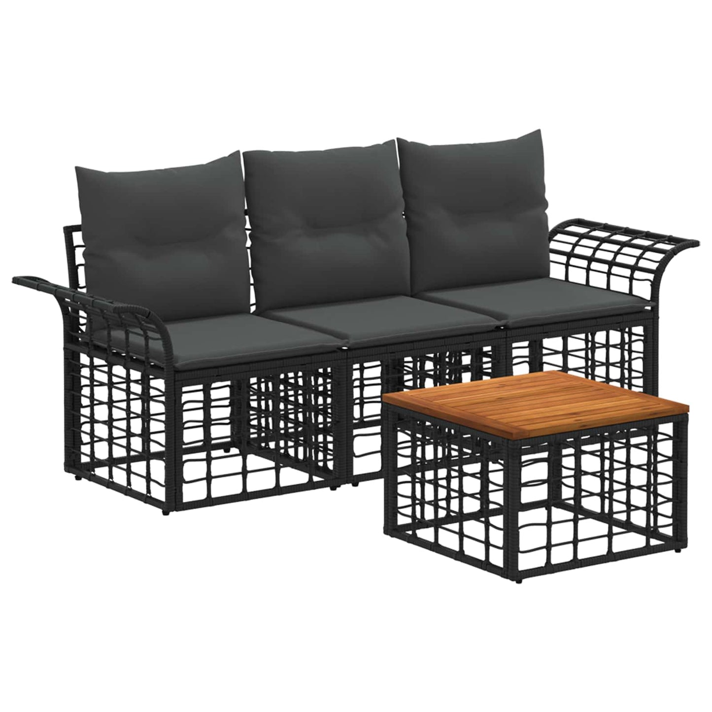 Outdoor-Sofagarnitur 4 stk. Schwarz und Dunkelgrau Polyester