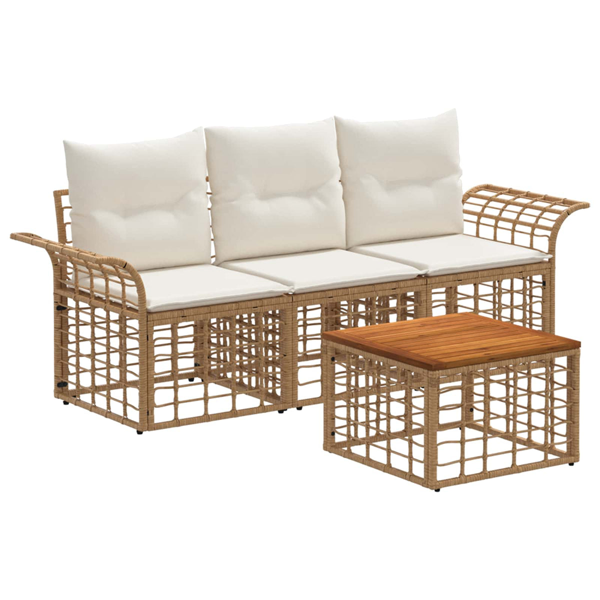 Outdoor-Sofagarnitur 4 stk. 3-Sitzer Natur und Cremeweiß