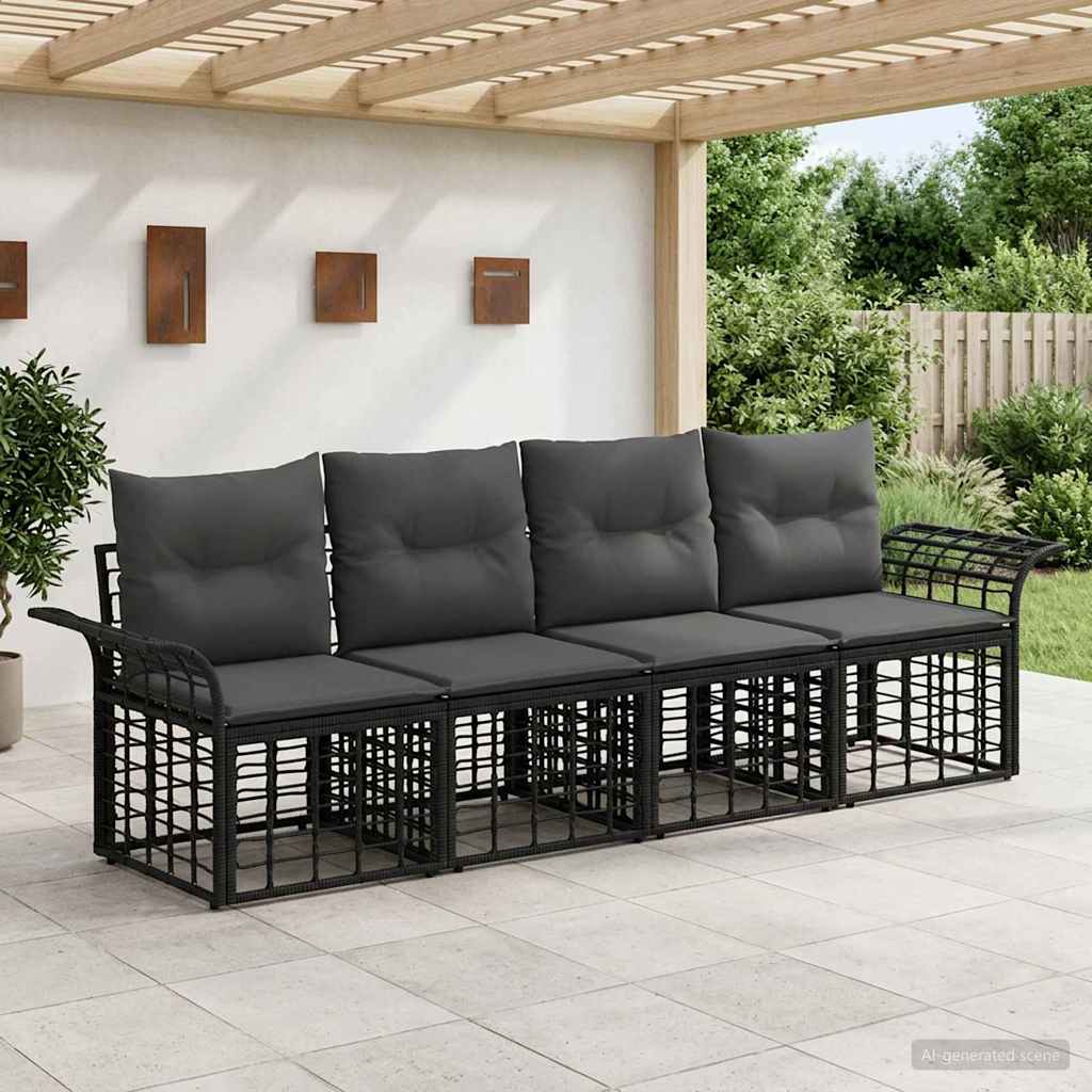 Outdoor-Sofagarnitur 4 stk. Schwarz und Dunkelgrau Polyester
