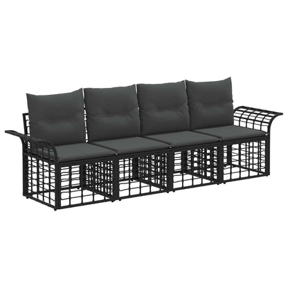 Outdoor-Sofagarnitur 4 stk. Schwarz und Dunkelgrau Polyester