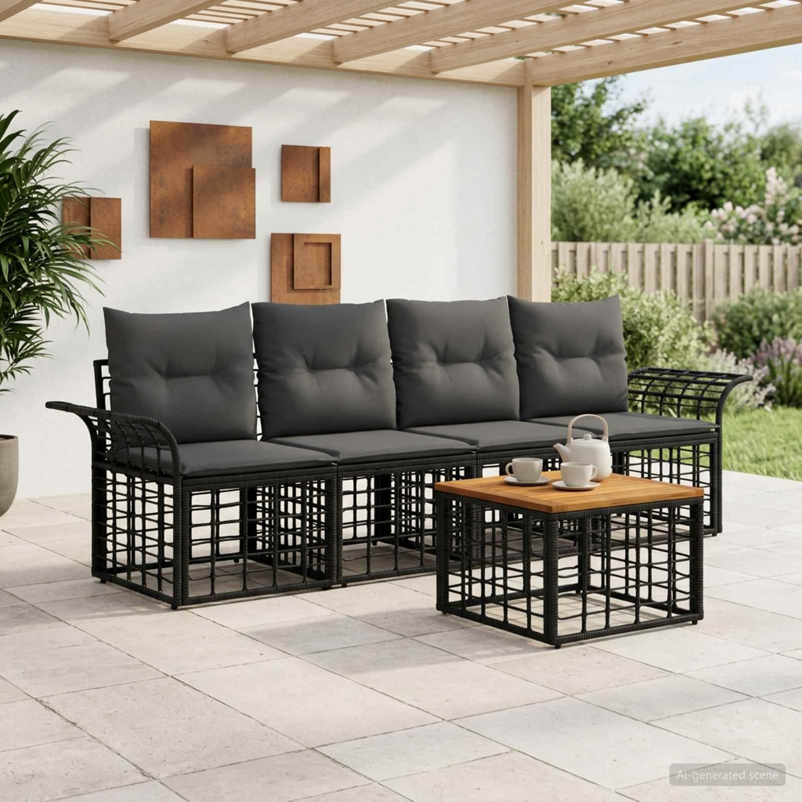 Outdoor-Sofagarnitur 5 stk. Schwarz und Dunkelgrau Polyester