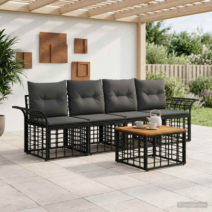 Outdoor-Sofagarnitur 5 stk. Schwarz und Dunkelgrau Polyester