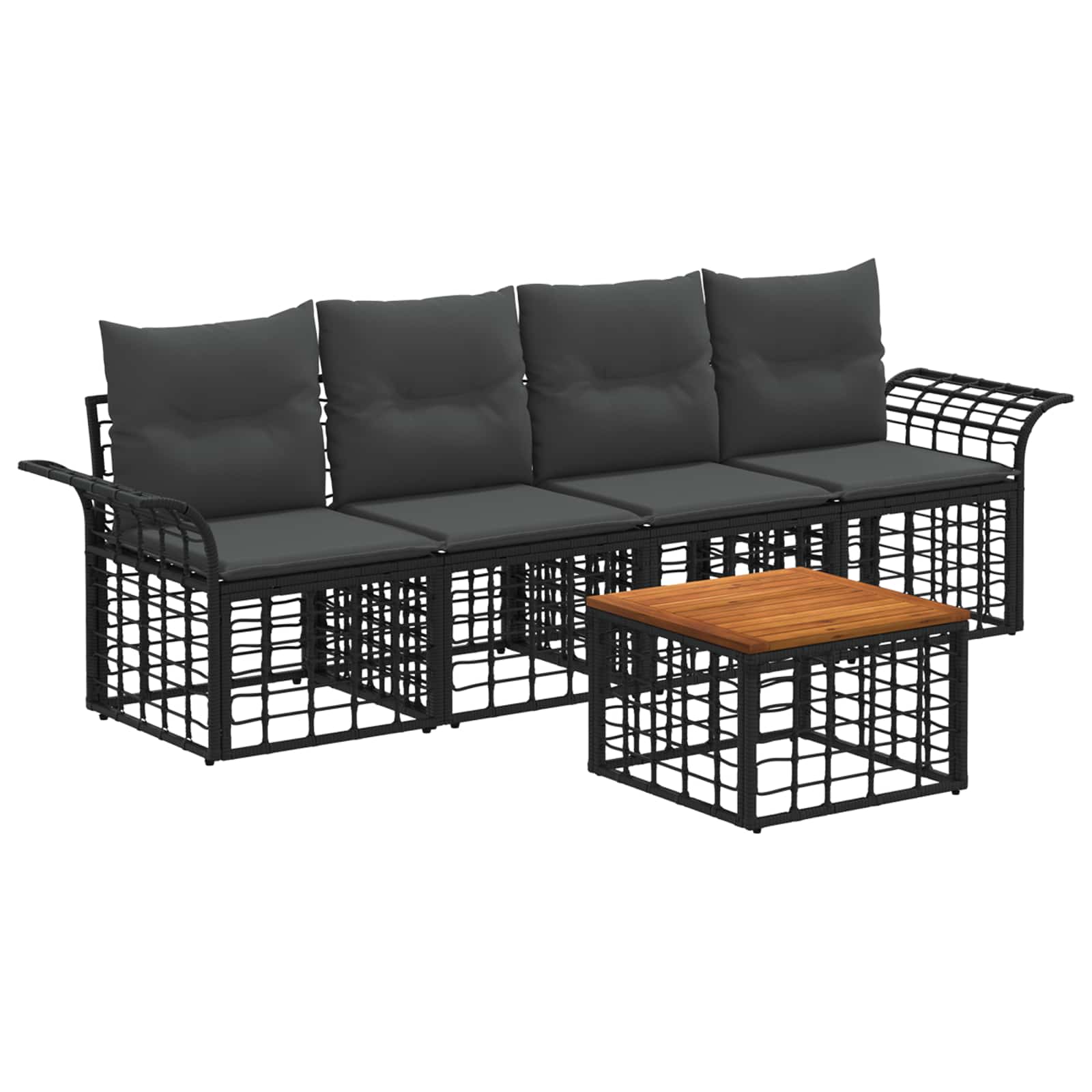 Outdoor-Sofagarnitur 5 stk. Schwarz und Dunkelgrau Polyester