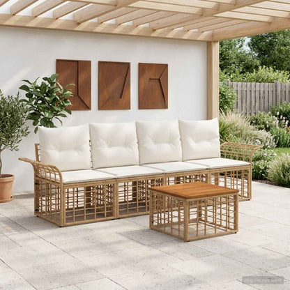 Outdoor-Sofagarnitur 5 stk. 4-Sitzer Natur und Cremeweiß