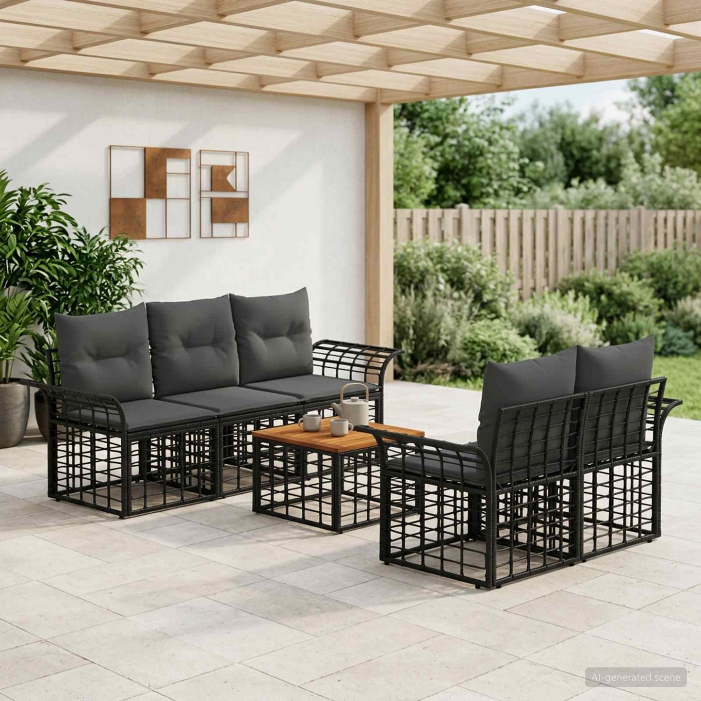 Outdoor-Sofagarnitur 6 stk. Schwarz und Dunkelgrau Poly-Rattan
