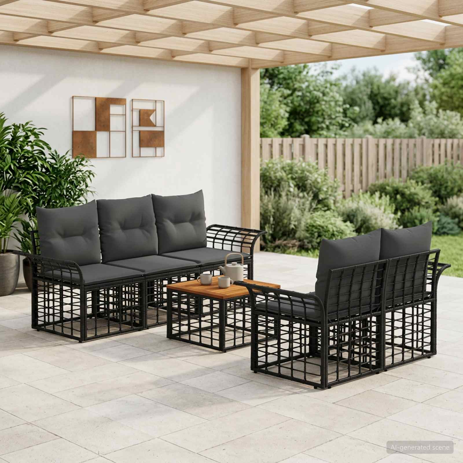 Outdoor-Sofagarnitur 6 stk. Schwarz und Dunkelgrau Poly-Rattan