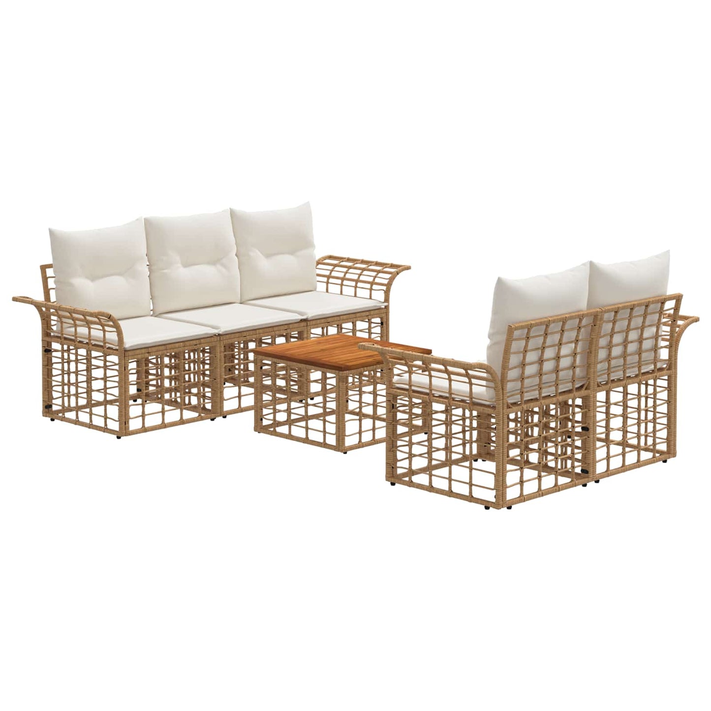 Outdoor-Sofagarnitur 6 stk. Natürlich und Cremweiß Poly-Rattan