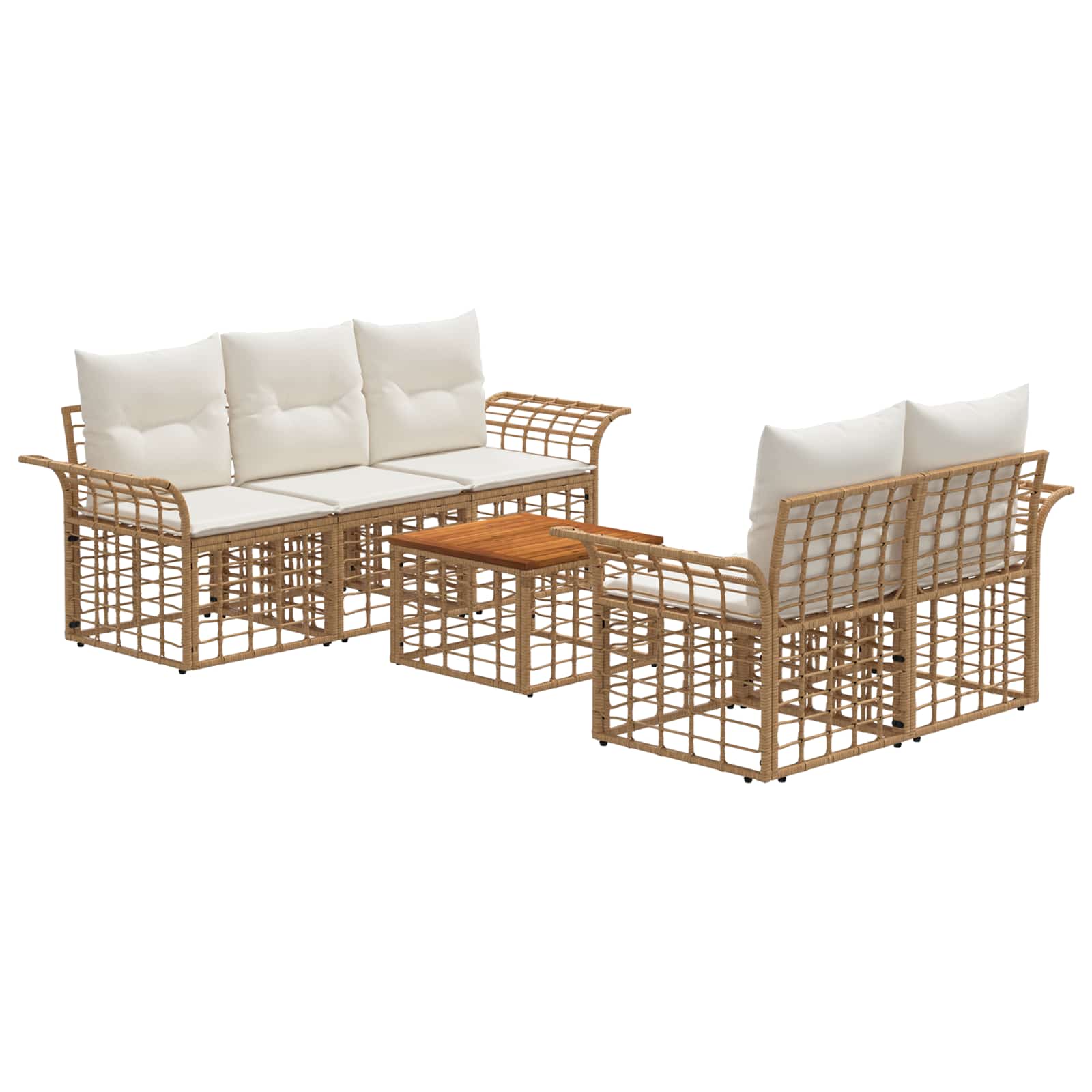 Outdoor-Sofagarnitur 6 stk. Natürlich und Cremweiß Poly-Rattan