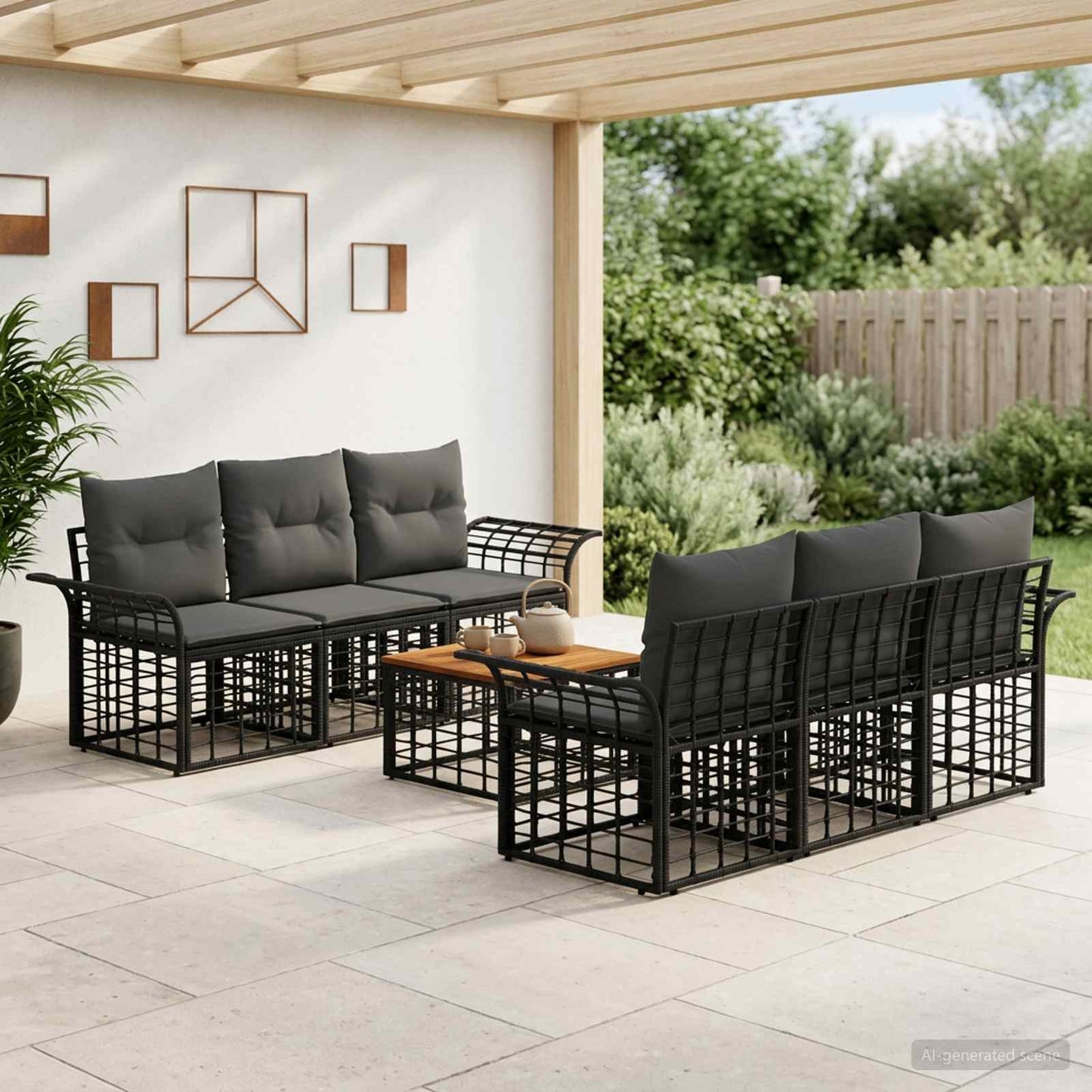 Outdoor-Sofagarnitur 7 stk. Schwarz und Dunkelgrau Poly-Rattan