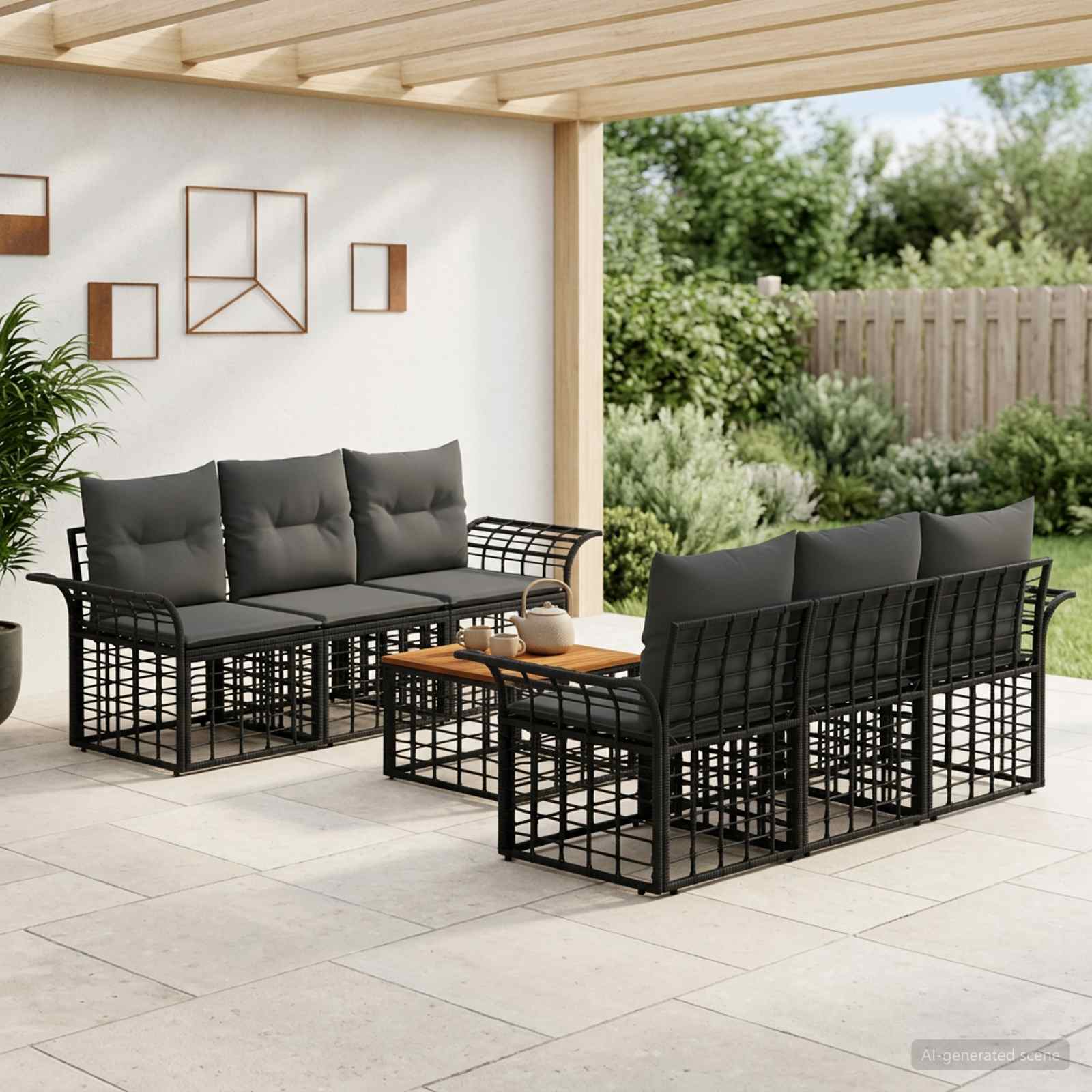 Outdoor-Sofagarnitur 7 stk. Schwarz und Dunkelgrau Poly-Rattan