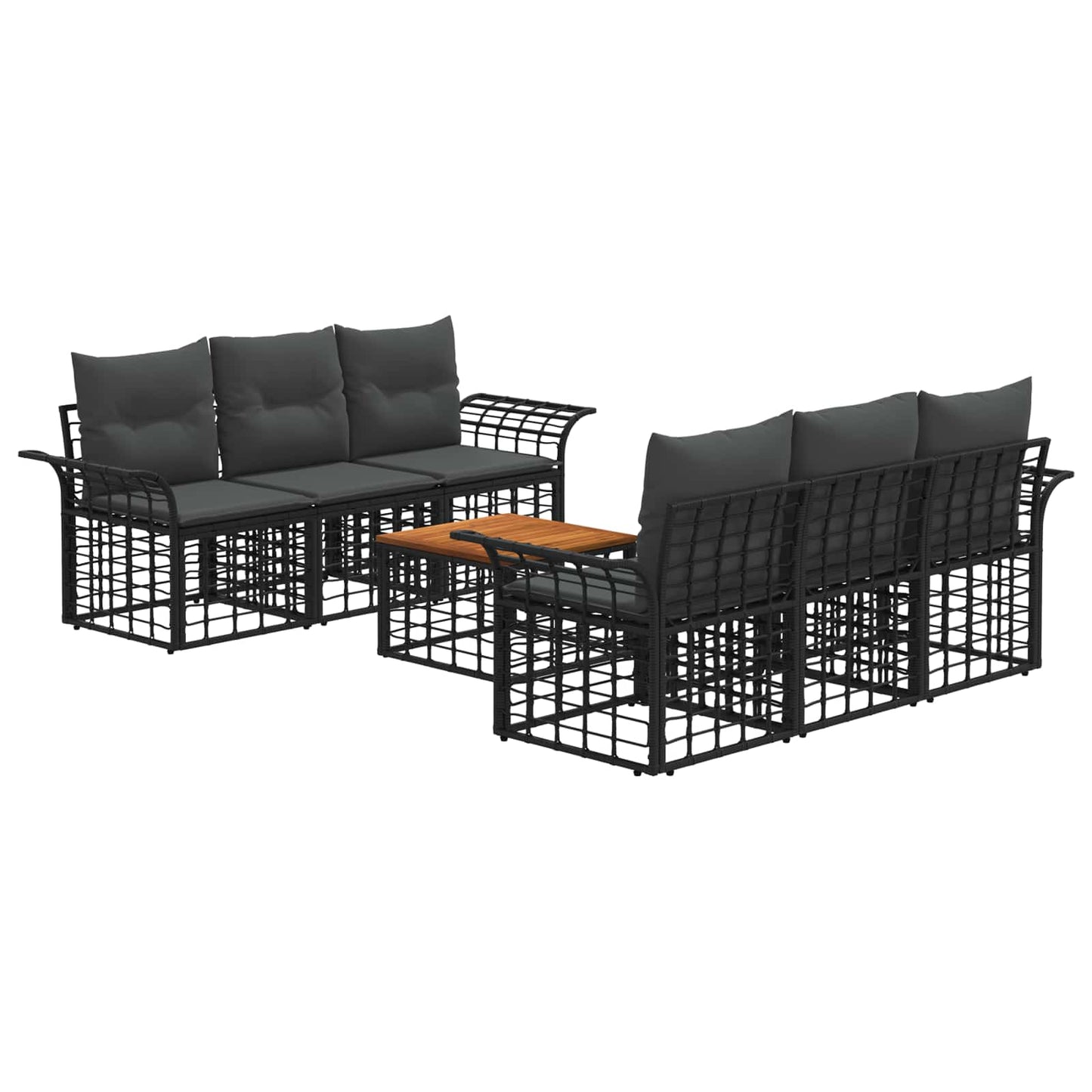 Outdoor-Sofagarnitur 7 stk. Schwarz und Dunkelgrau Poly-Rattan