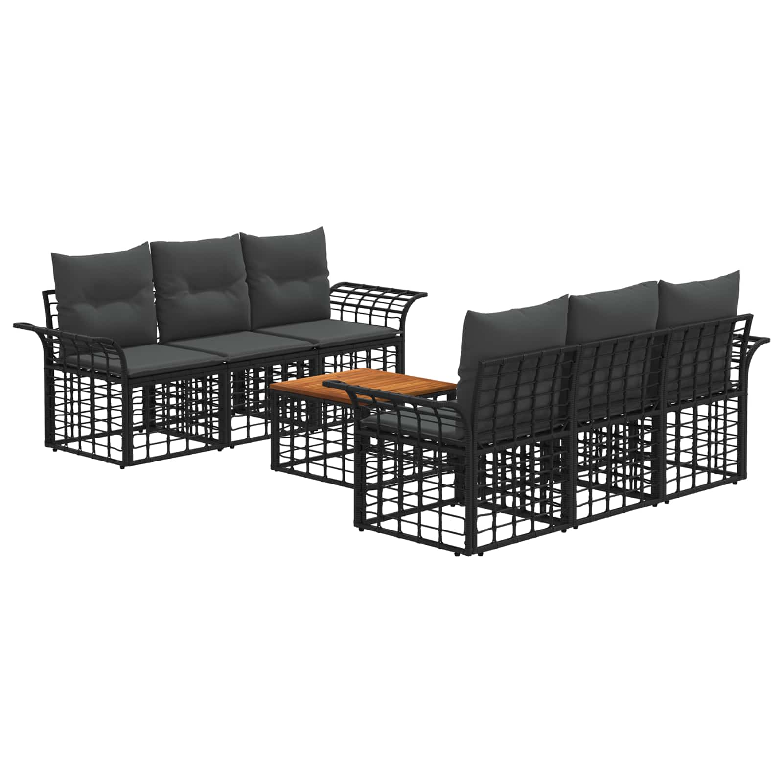 Outdoor-Sofagarnitur 7 stk. Schwarz und Dunkelgrau Poly-Rattan