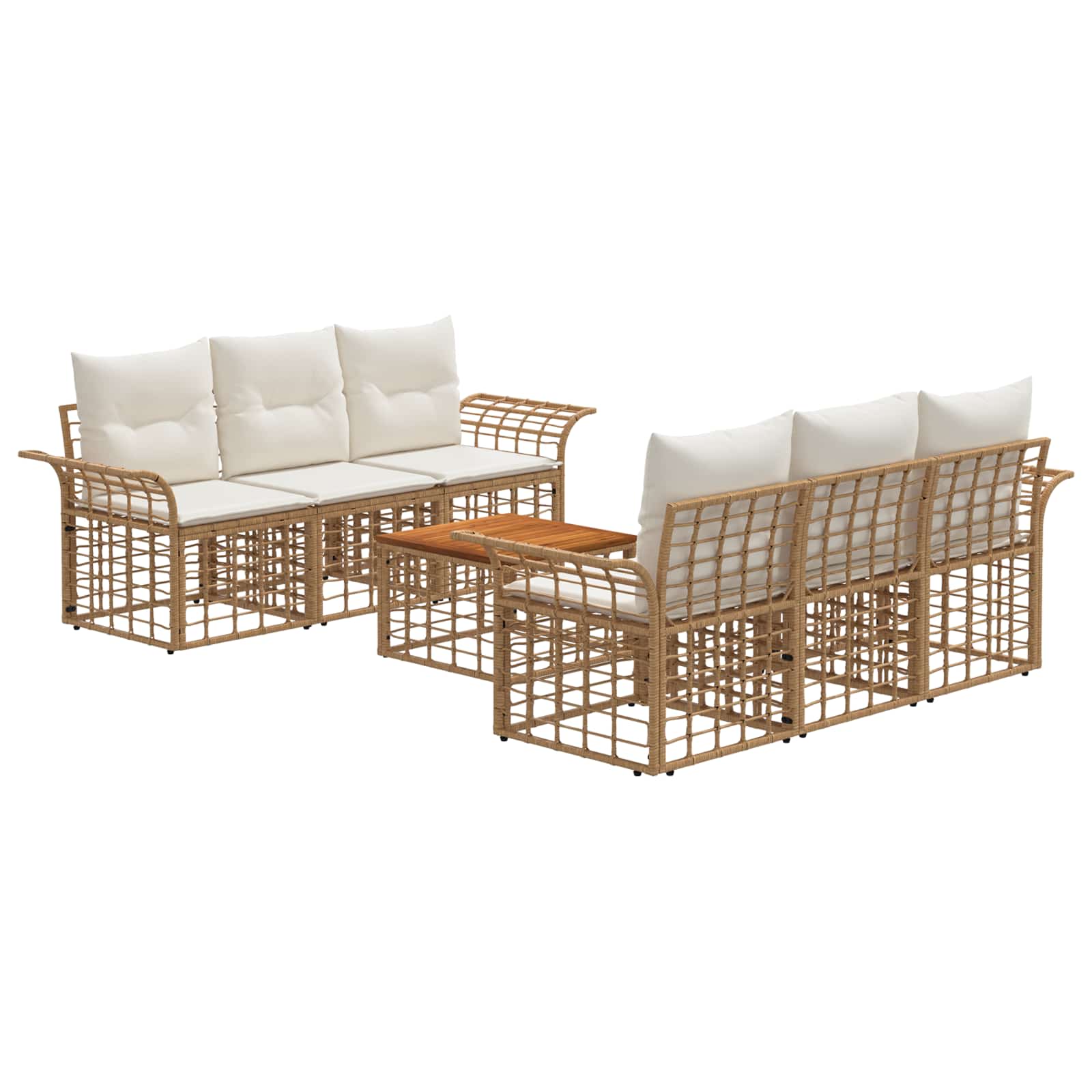 Outdoor-Sofagarnitur 7 stk. Natürlich und Cremweiß Poly-Rattan