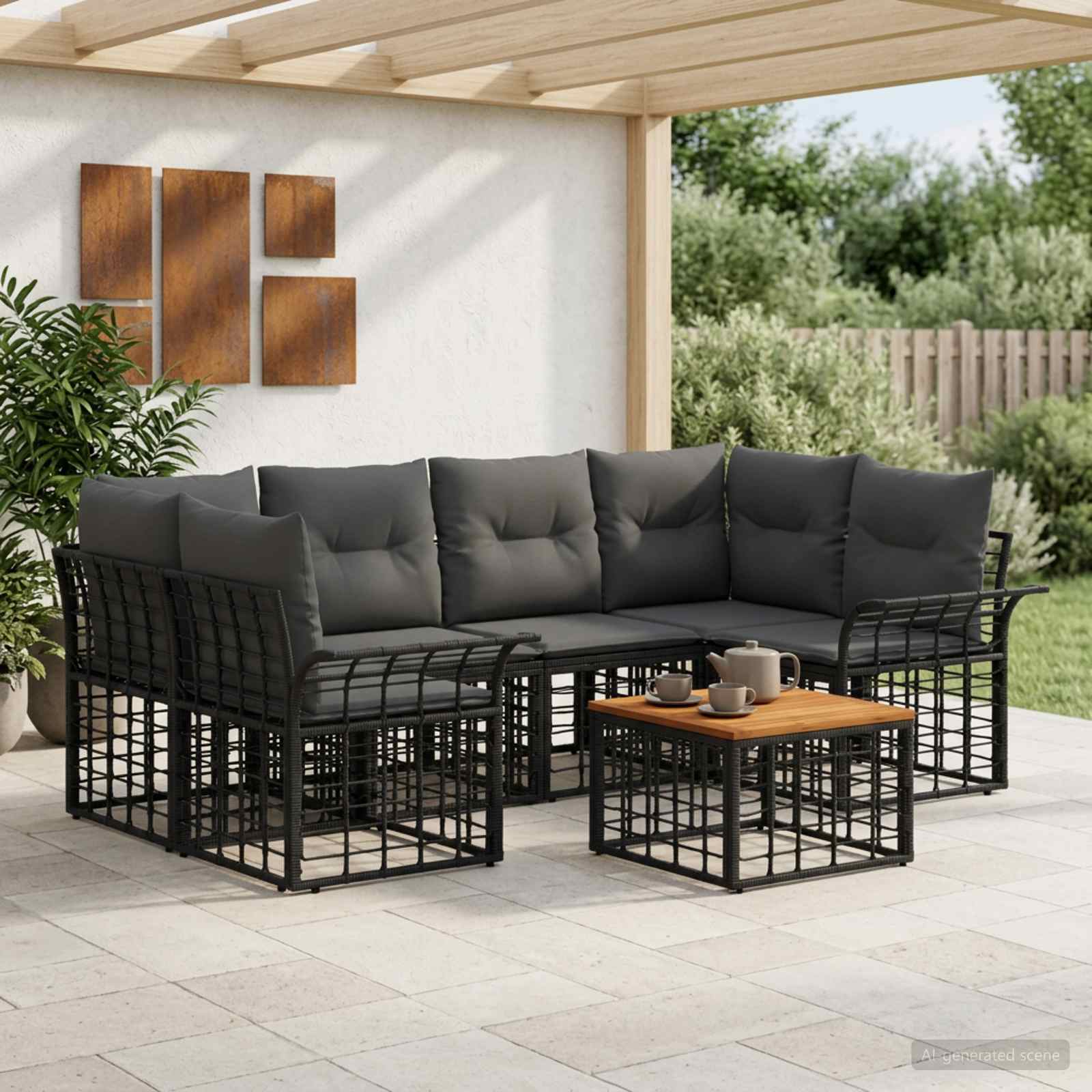 Outdoor-Sofagarnitur 7 stk. Schwarz und Dunkelgrau Poly-Rattan