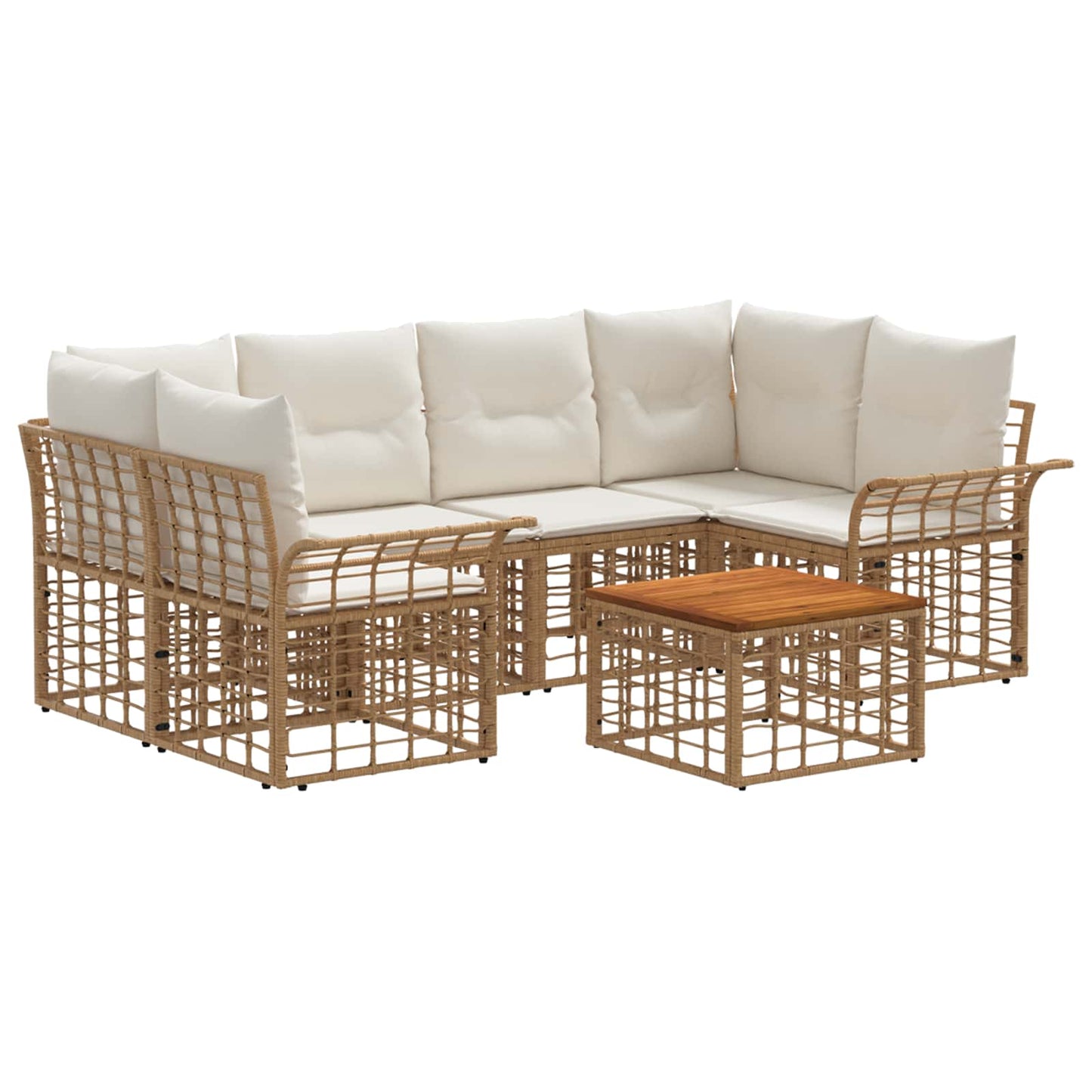 Outdoor-Sofagarnitur 7 stk. Natürlich und Cremweiß Poly-Rattan