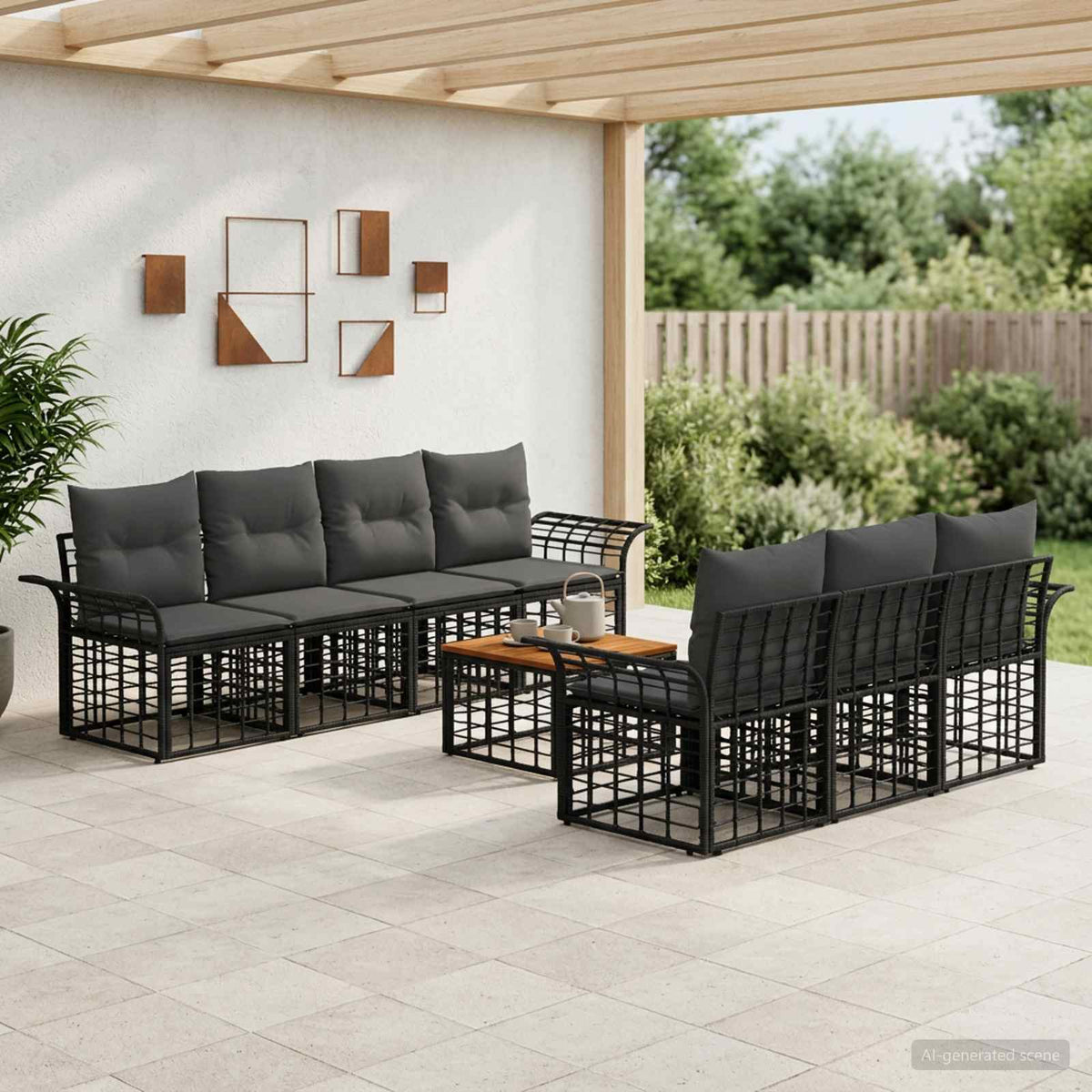 Outdoor-Sofagarnitur 8 stk. Schwarz und Dunkelgrau Poly-Rattan
