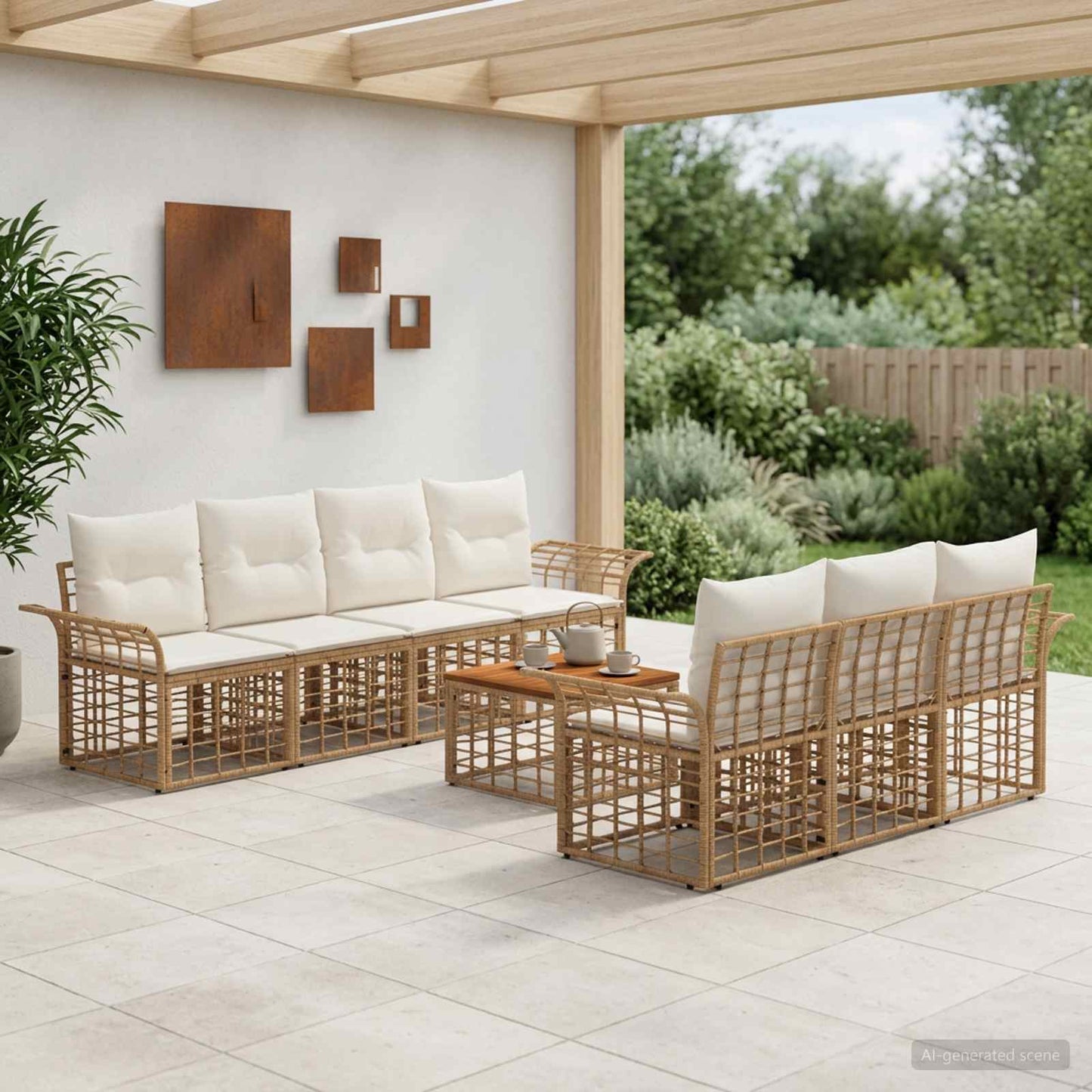 Outdoor-Sofagarnitur 8 stk. Natürlich und Cremweiß Poly-Rattan