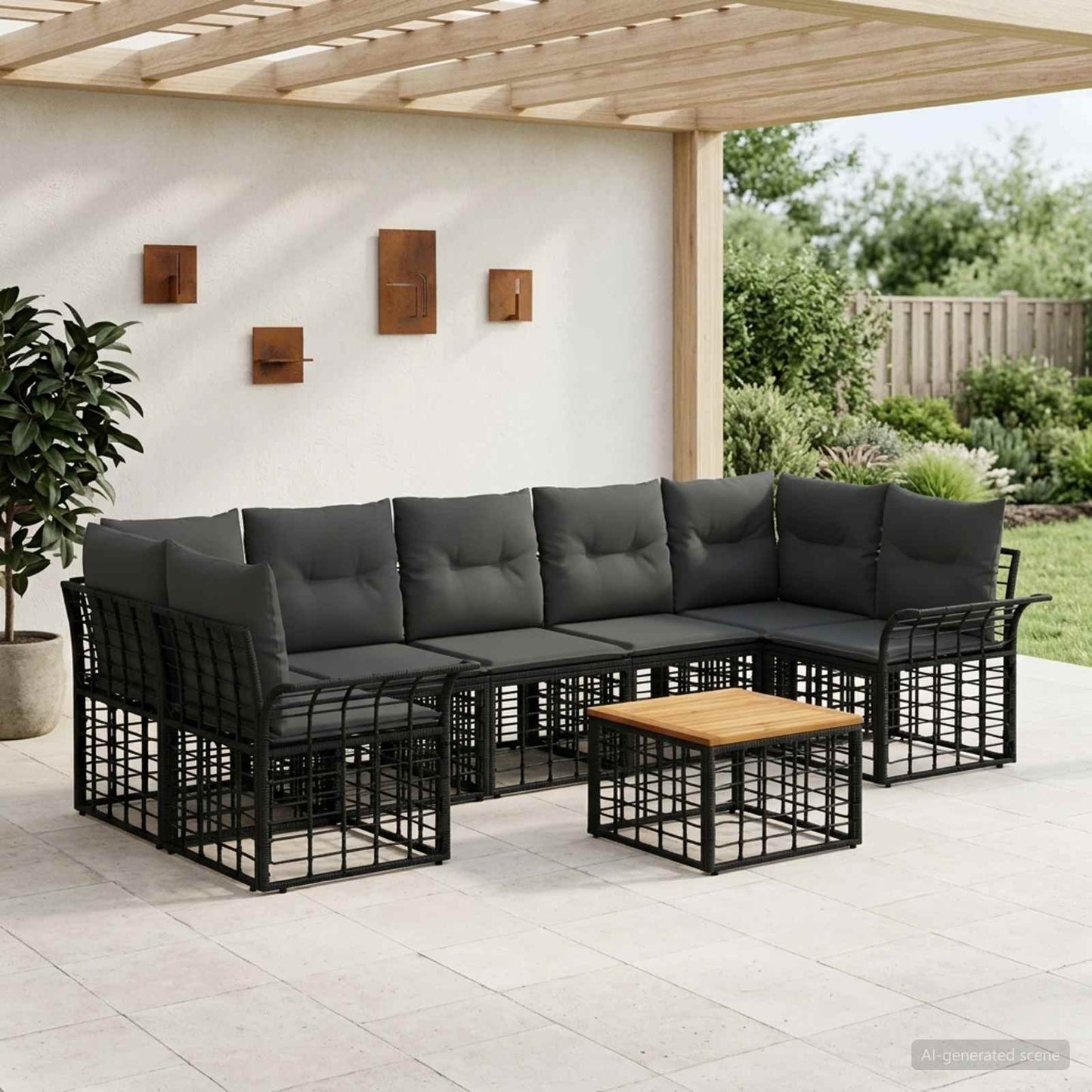 Outdoor-Sofagarnitur 8 stk. Schwarz und Dunkelgrau Poly-Rattan