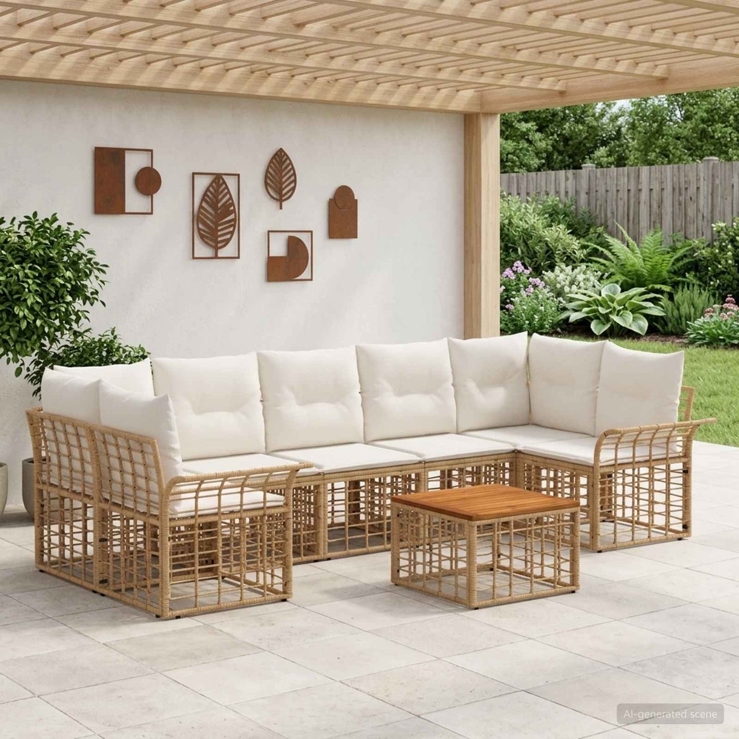 Outdoor-Sofagarnitur 8 stk. Natürlich und Cremweiß Poly-Rattan