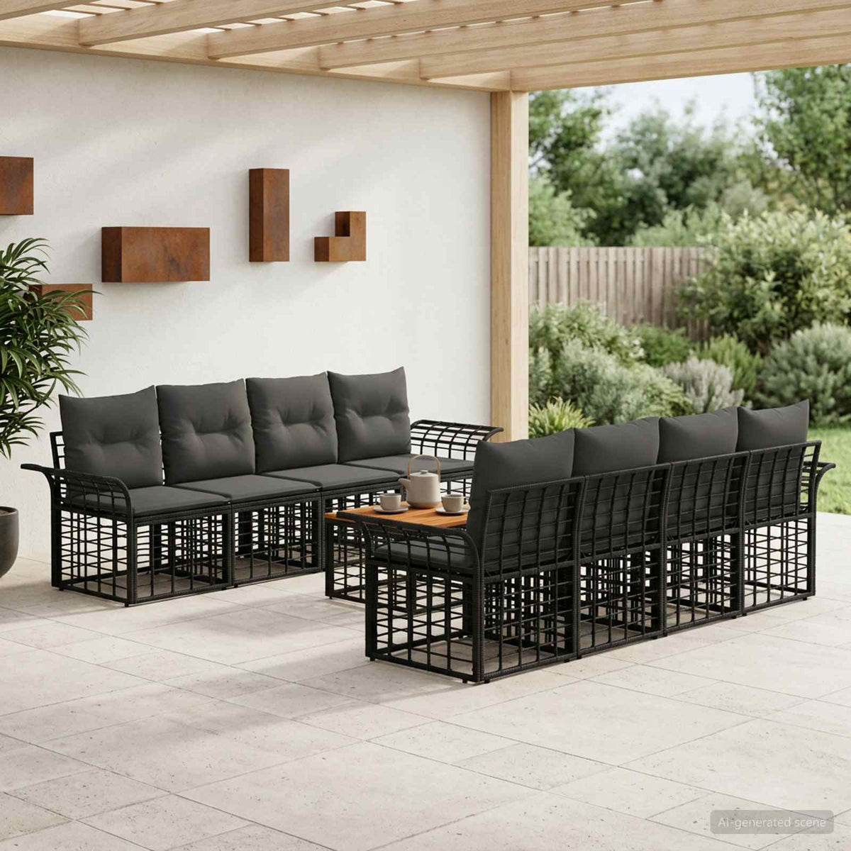 Outdoor-Sofagarnitur 9 stk. Schwarz und Dunkelgrau Poly-Rattan