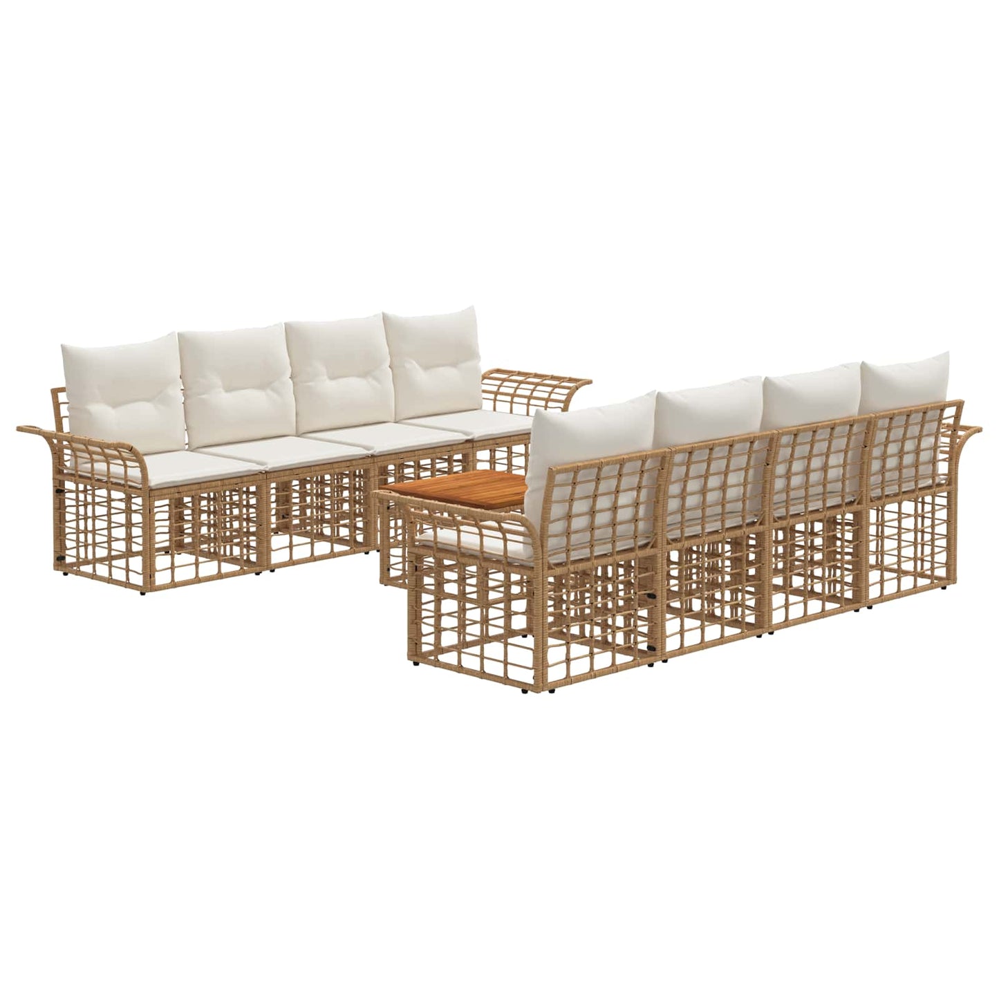 Outdoor-Sofagarnitur 9 stk. Natürlich und Cremweiß Poly-Rattan