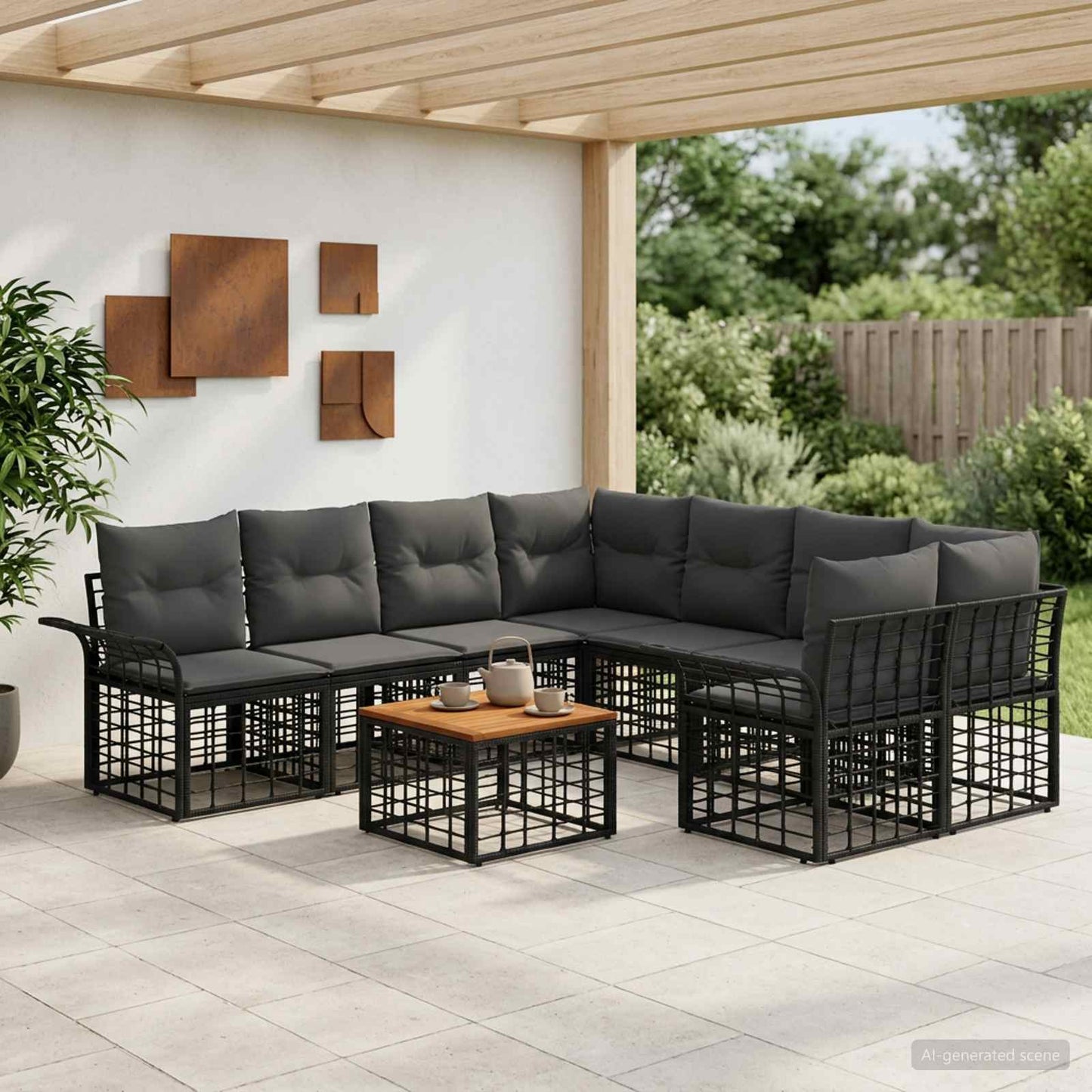 Outdoor-Sofagarnitur 9 stk. Schwarz und Dunkelgrau Poly-Rattan
