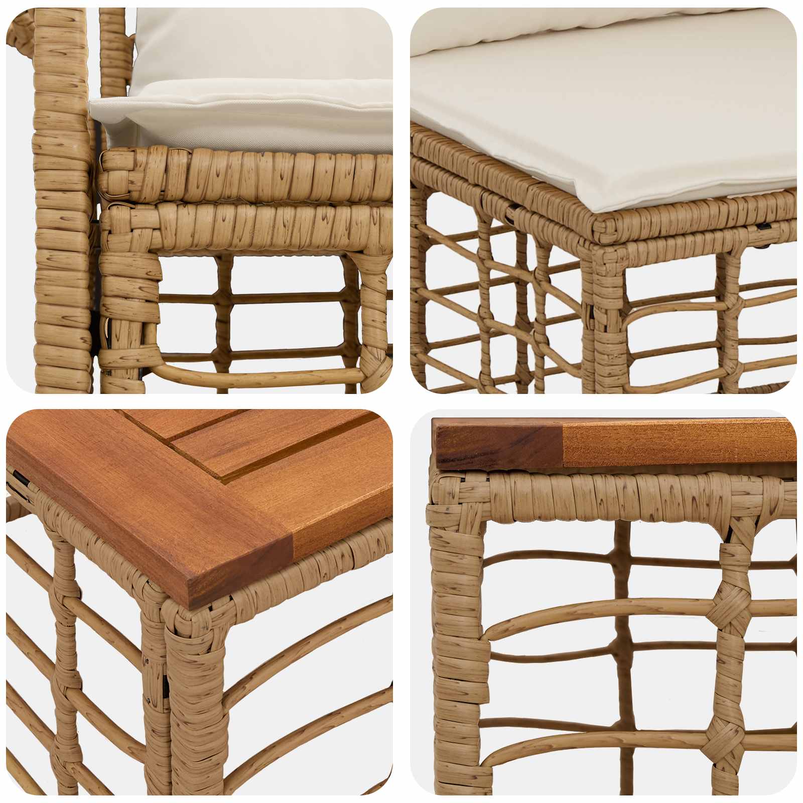 Outdoor-Sofagarnitur 9 stk. Natürlich und Cremweiß Poly-Rattan