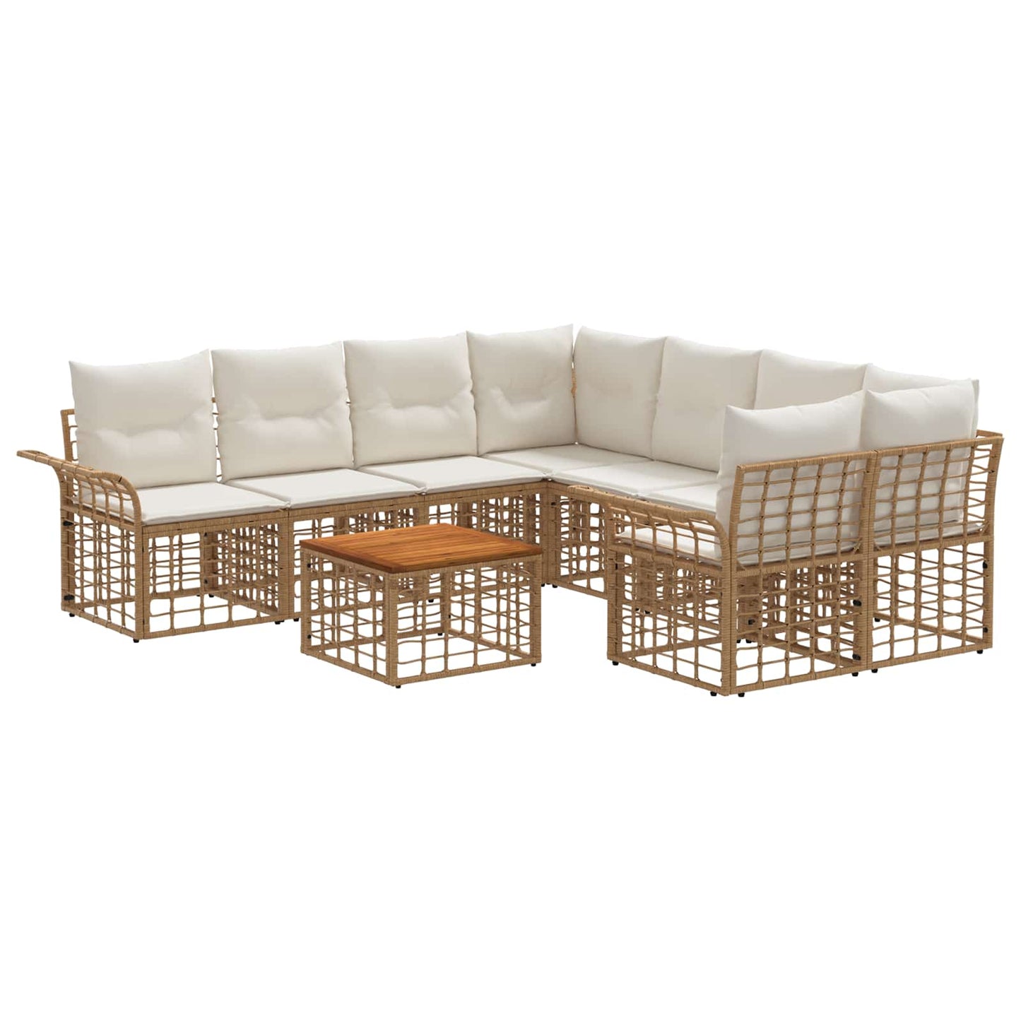 Outdoor-Sofagarnitur 9 stk. Natürlich und Cremweiß Poly-Rattan