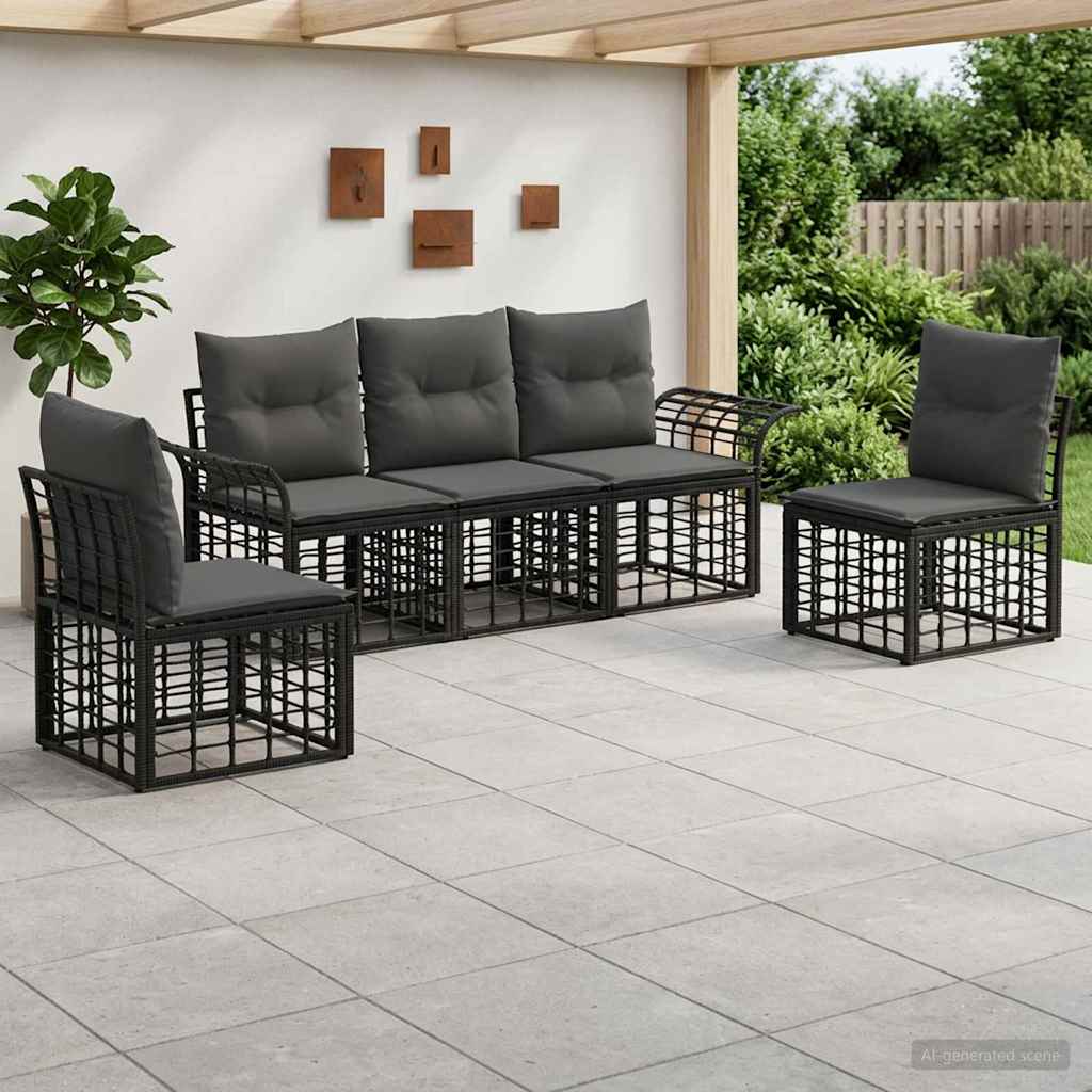 Outdoor-Sofagarnitur 5 stk. Schwarz und Dunkelgrau Polyester