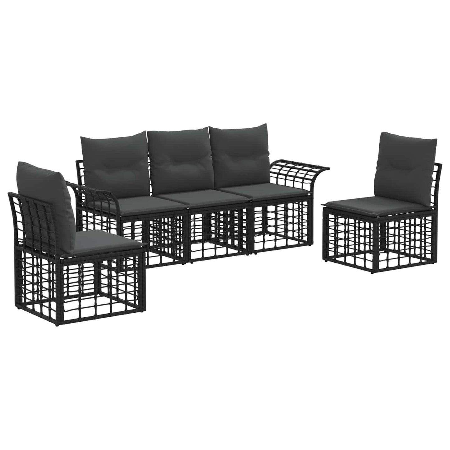 Outdoor-Sofagarnitur 5 stk. Schwarz und Dunkelgrau Polyester