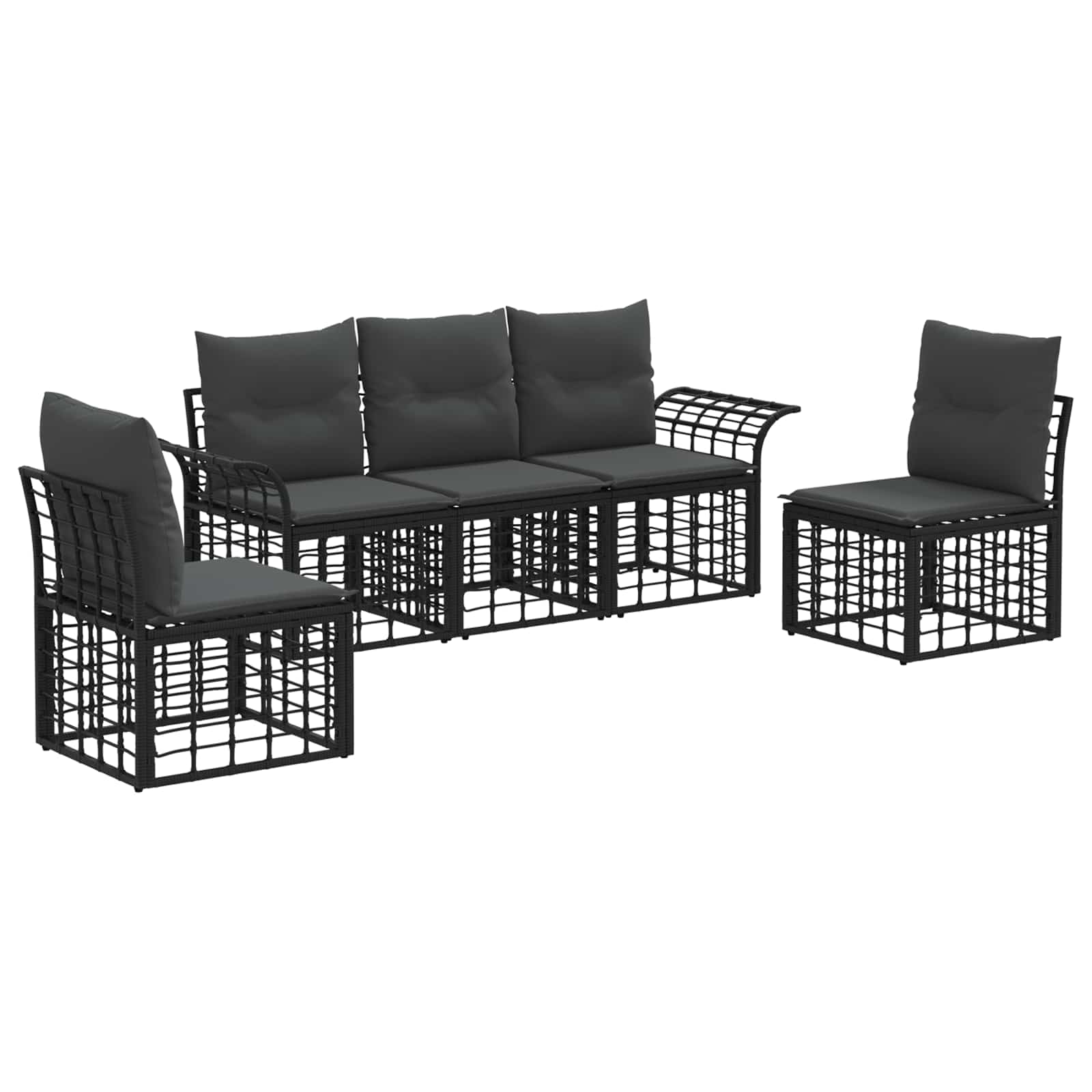 Outdoor-Sofagarnitur 5 stk. Schwarz und Dunkelgrau Polyester