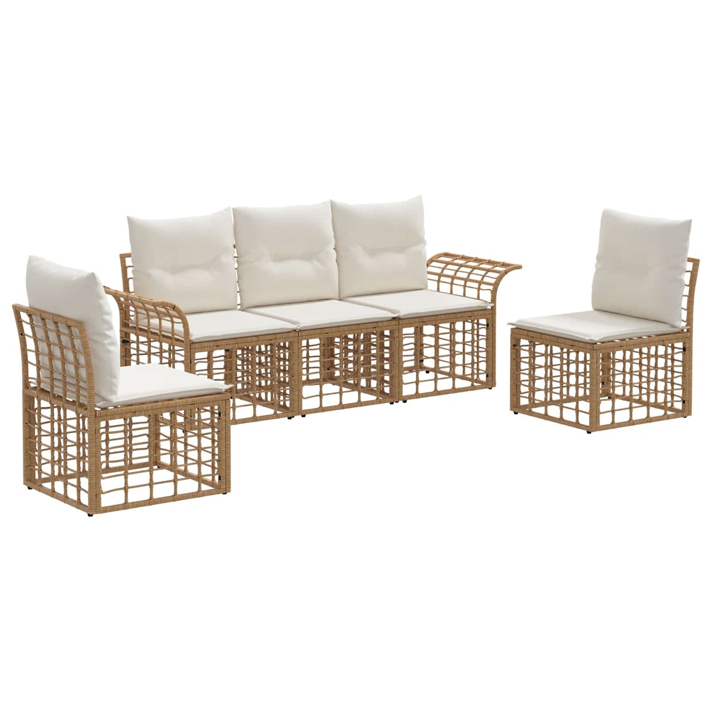 Outdoor-Sofagarnitur 5 pcs Natürlich und Cremweiß Polyester