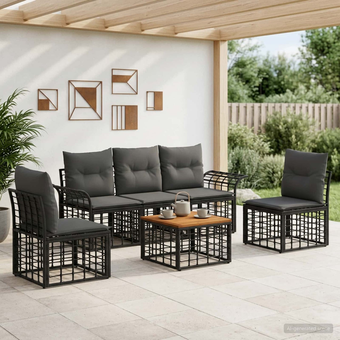 Outdoor-Sofagarnitur 6 stk. Schwarz und Dunkelgrau Polyester