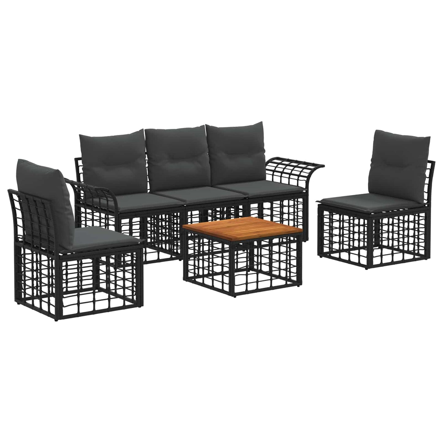 Outdoor-Sofagarnitur 6 stk. Schwarz und Dunkelgrau Polyester