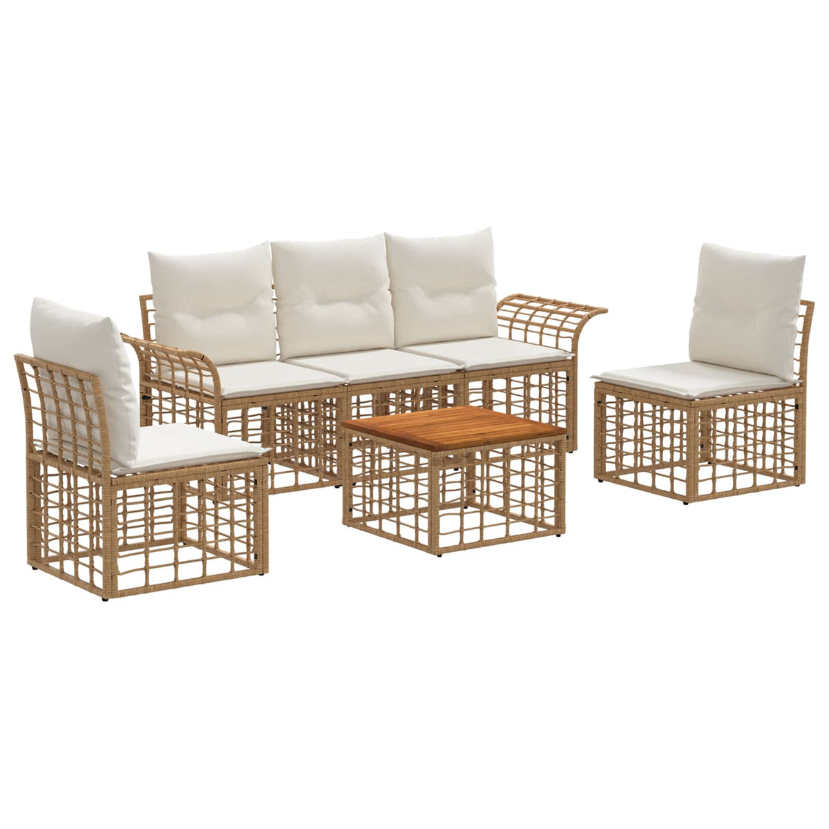 Outdoor-Sofagarnitur 6 stk. 5-Sitzer Natur und Cremeweiß