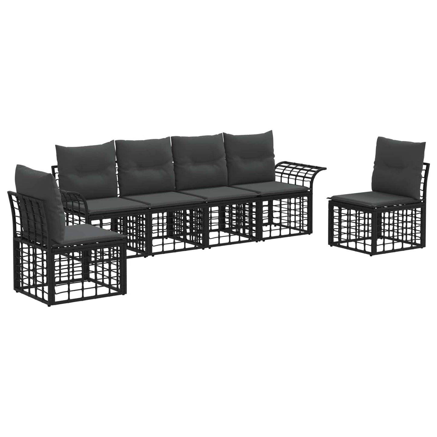 Outdoor-Sofagarnitur 6 pcs Schwarz und Dunkelgrau Polyester