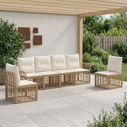 Outdoor-Sofagarnitur 6 stk. Natürlich und Cremweiß Polyester