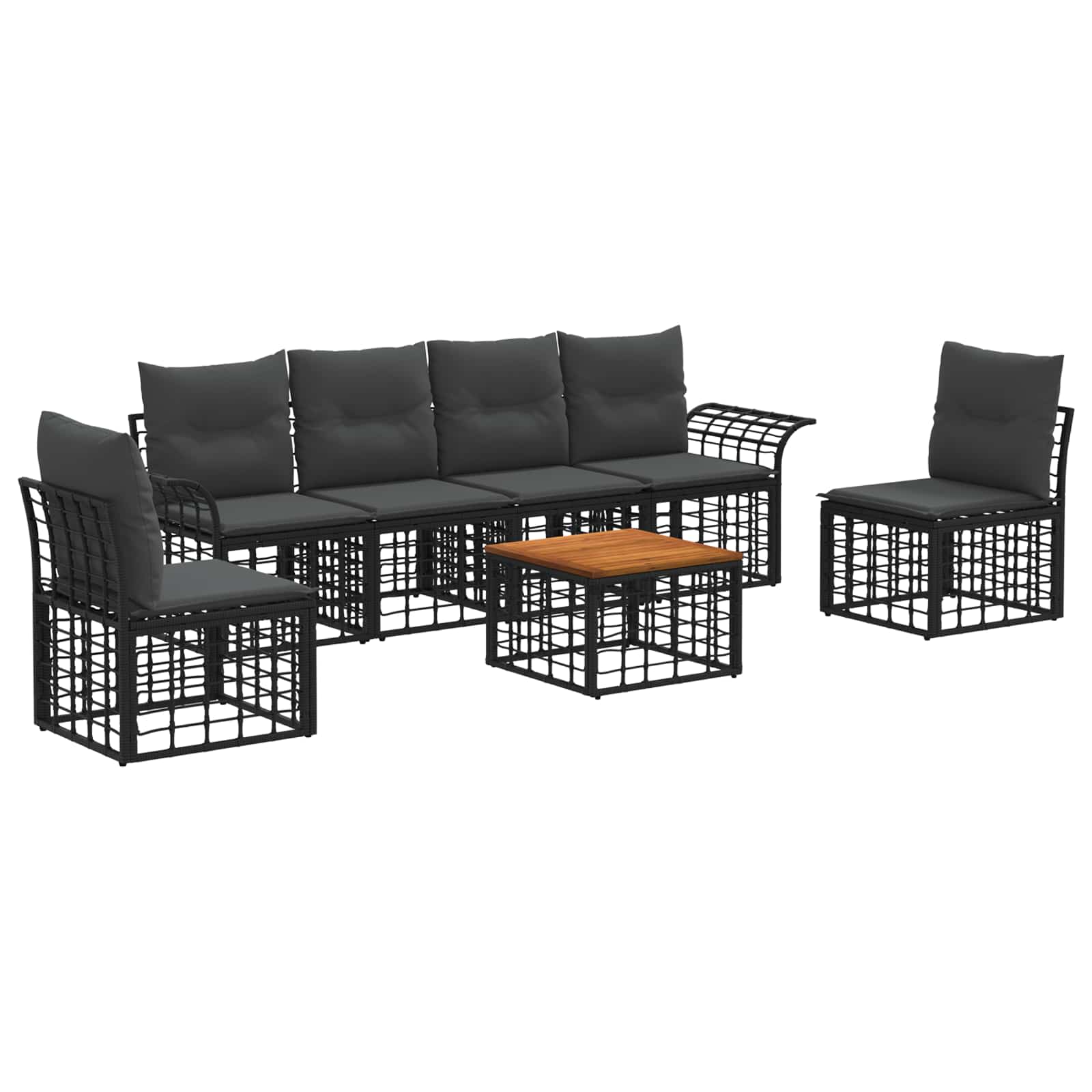 Outdoor-Sofagarnitur 7 stk. Schwarz und Dunkelgrau Polyester