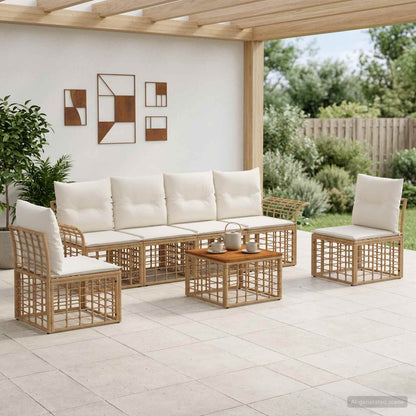 Outdoor-Sofagarnitur 7 stk. 6-Sitzer Natur und Cremeweiß