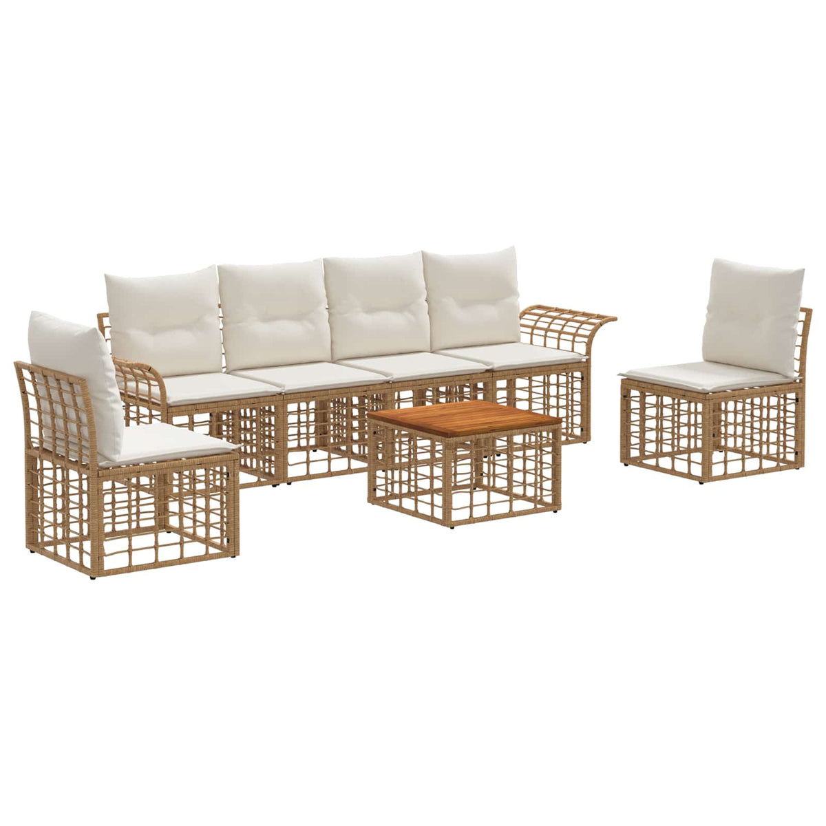 Outdoor-Sofagarnitur 7 stk. 6-Sitzer Natur und Cremeweiß