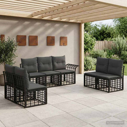 Outdoor-Sofagarnitur 7 stk. Schwarz und Dunkelgrau Polyester