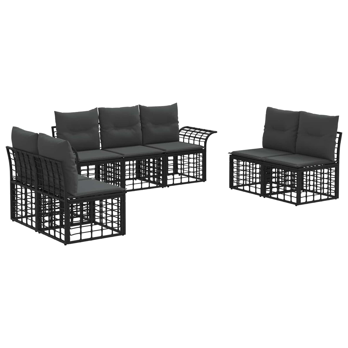 Outdoor-Sofagarnitur 7 pcs Schwarz und Dunkelgrau Polyester