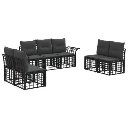 Outdoor-Sofagarnitur 7 stk. Schwarz und Dunkelgrau Polyester