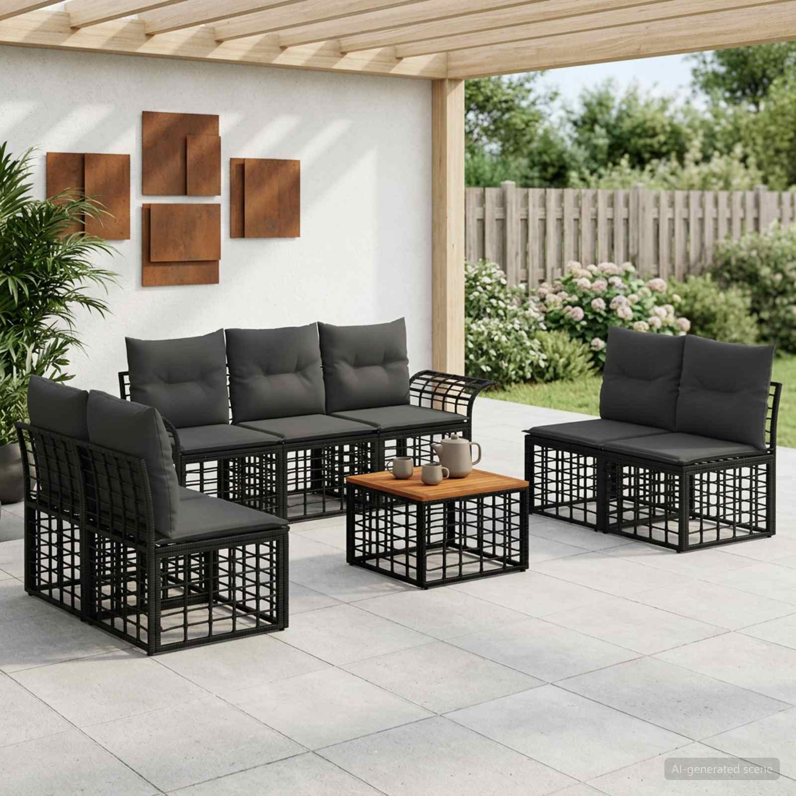 Outdoor-Sofagarnitur 8 stk. Schwarz und Dunkelgrau Polyester